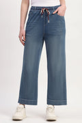 Blue Cotton Blend Solid Lower