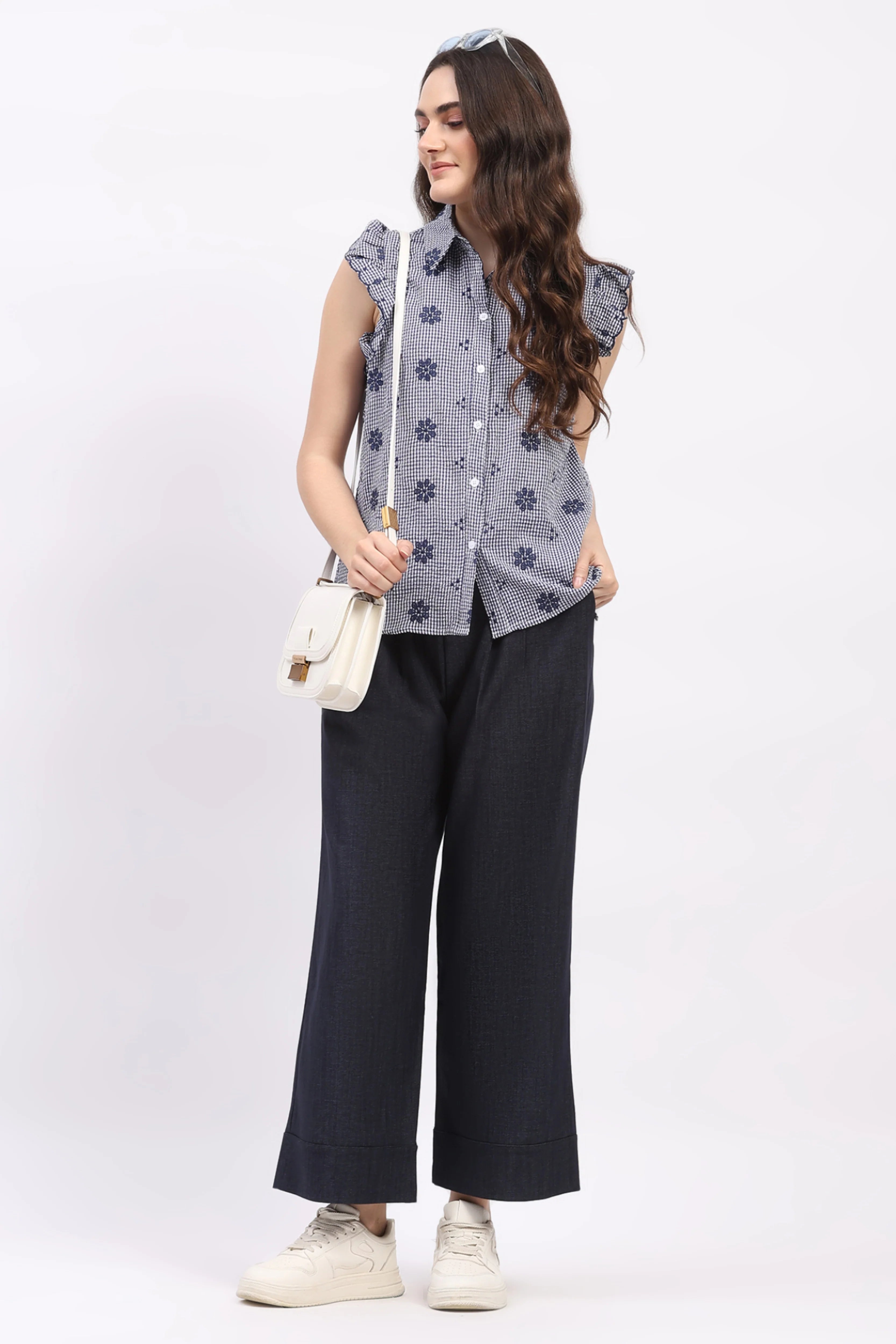 Blue Solid Straight Fit Lower