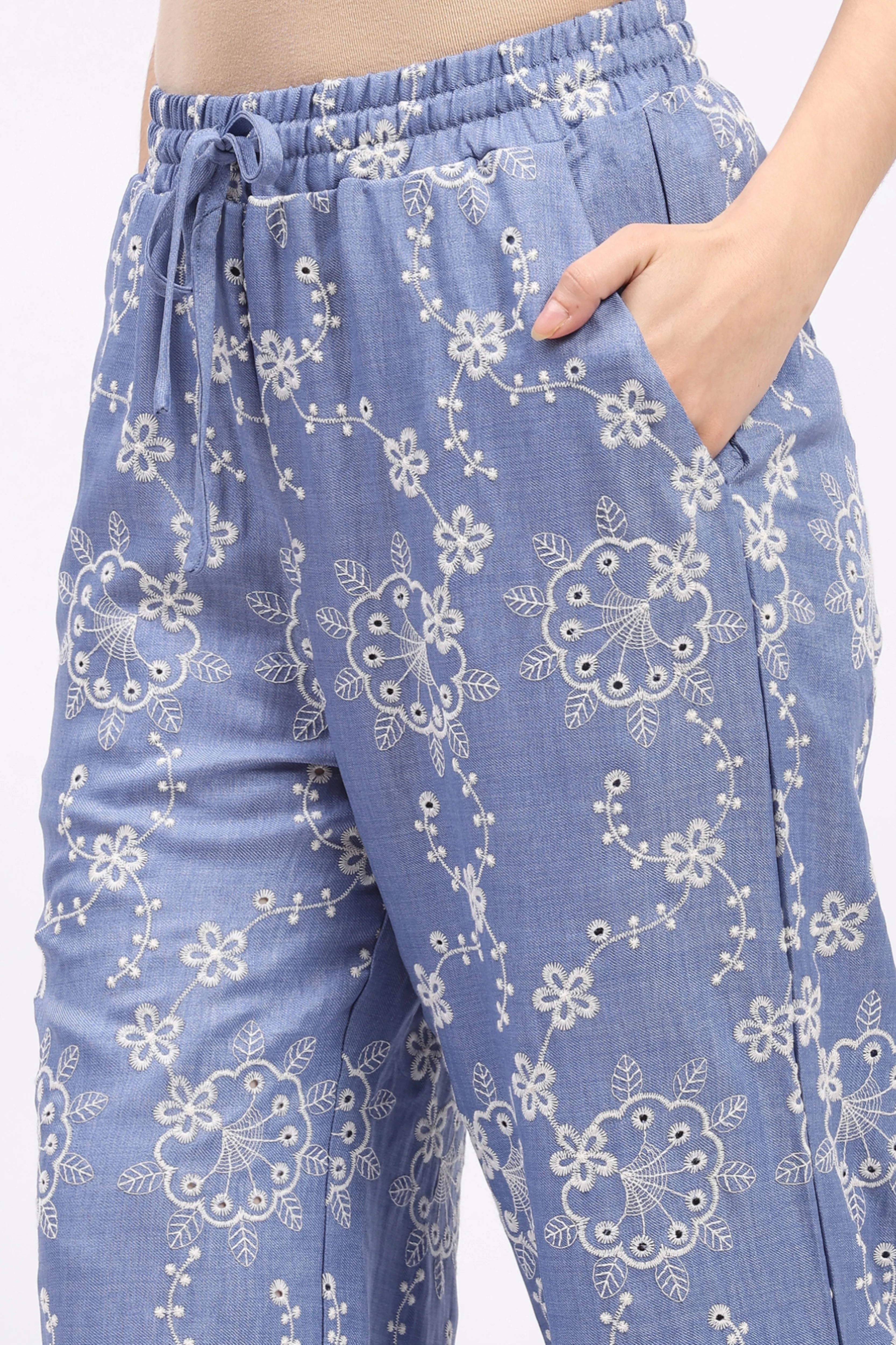 Blue Schiffili Embroidered Lower