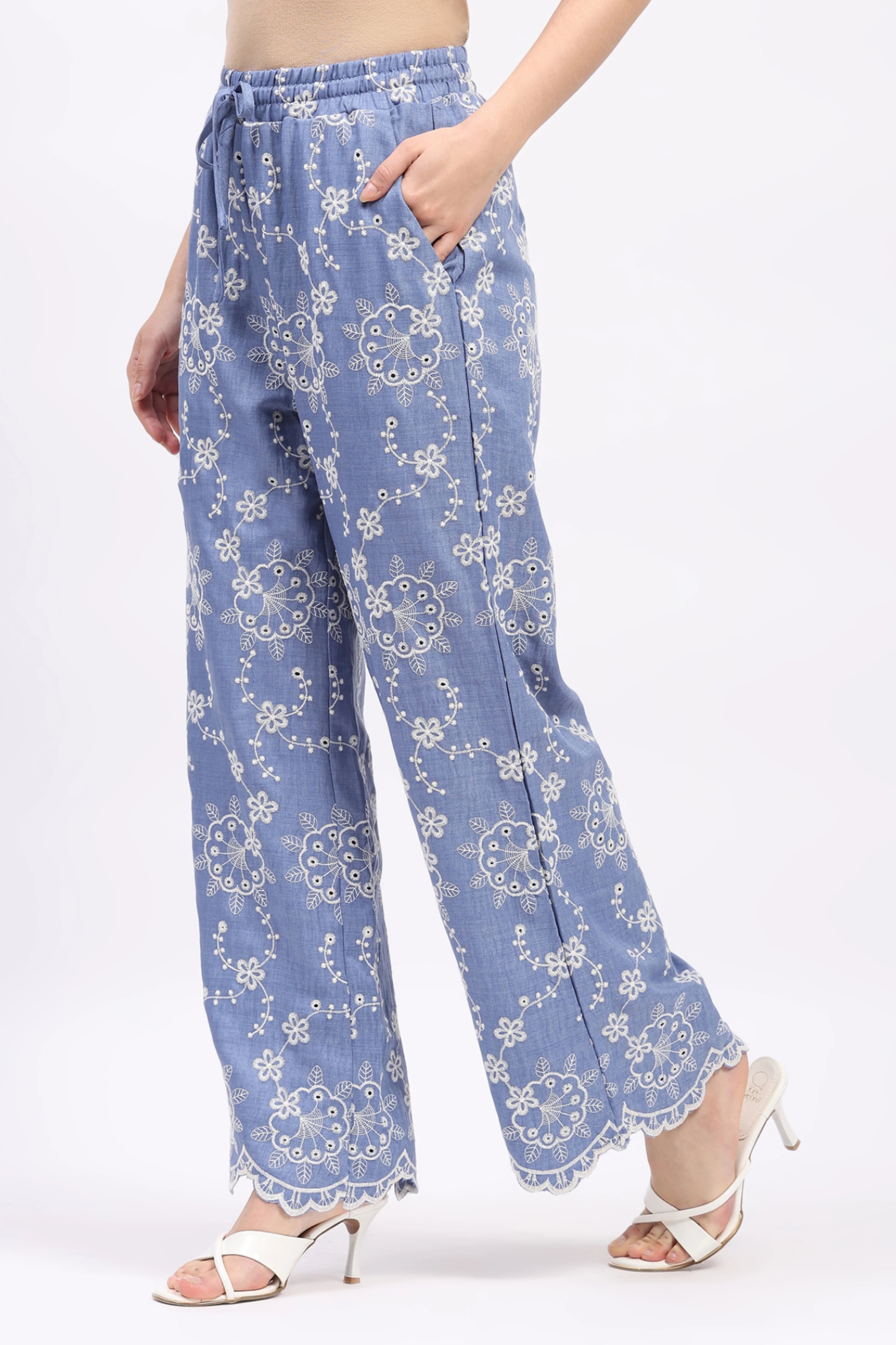Blue Schiffili Embroidered Lower