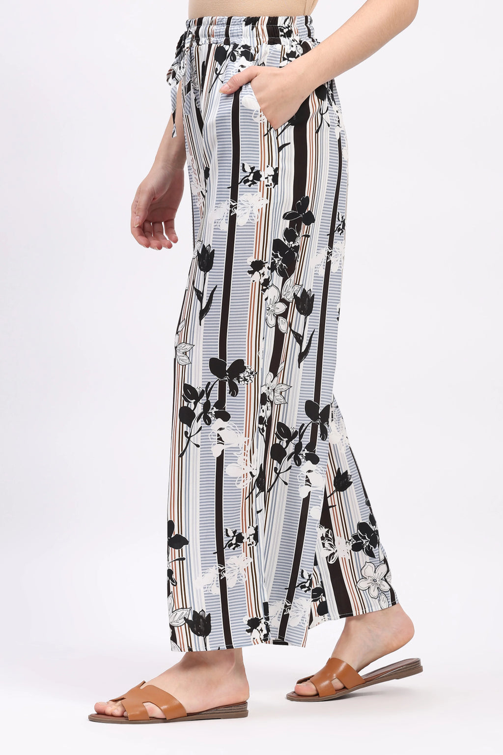Multicolor Floral Striped Rayon Lower