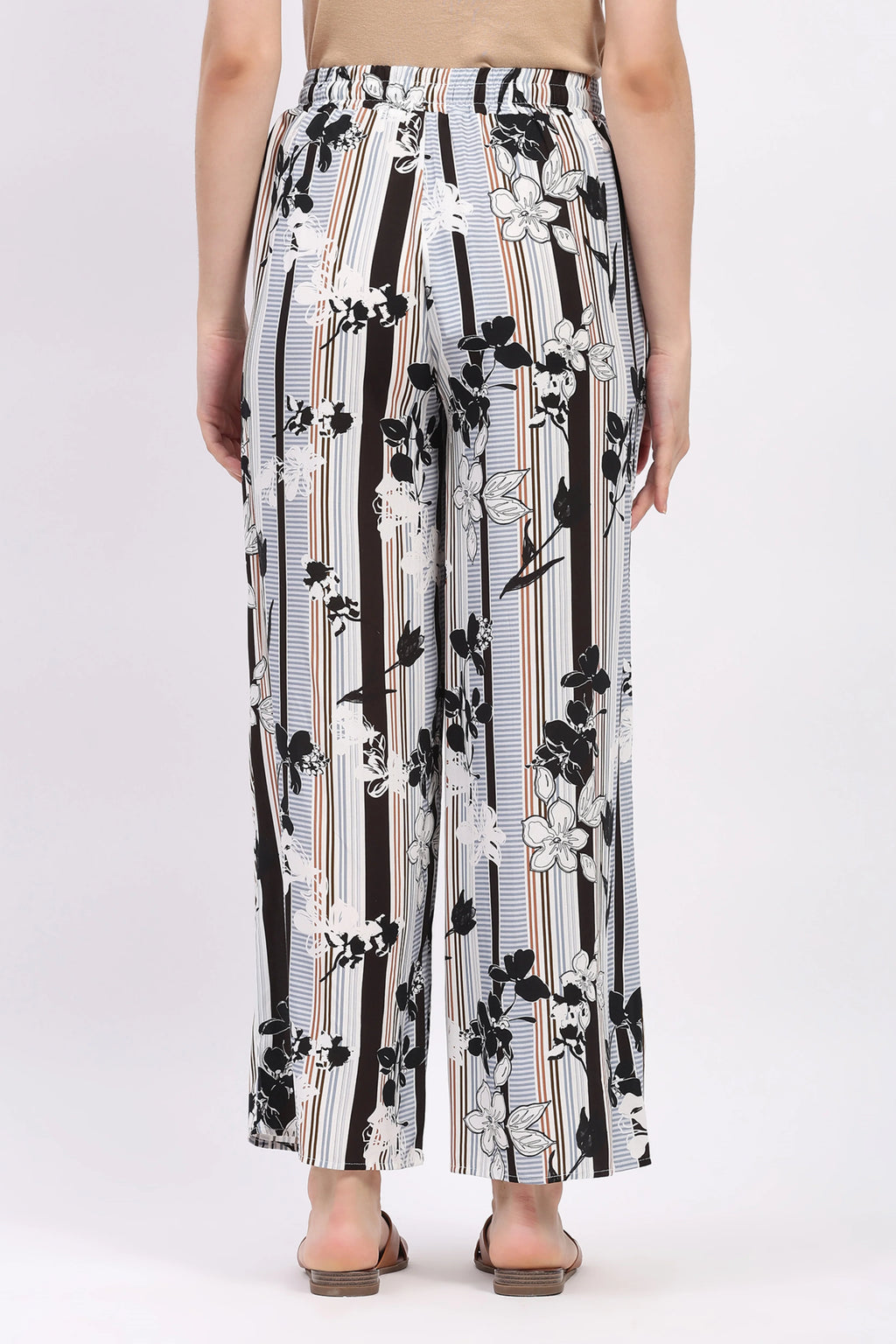 Multicolor Floral Striped Rayon Lower