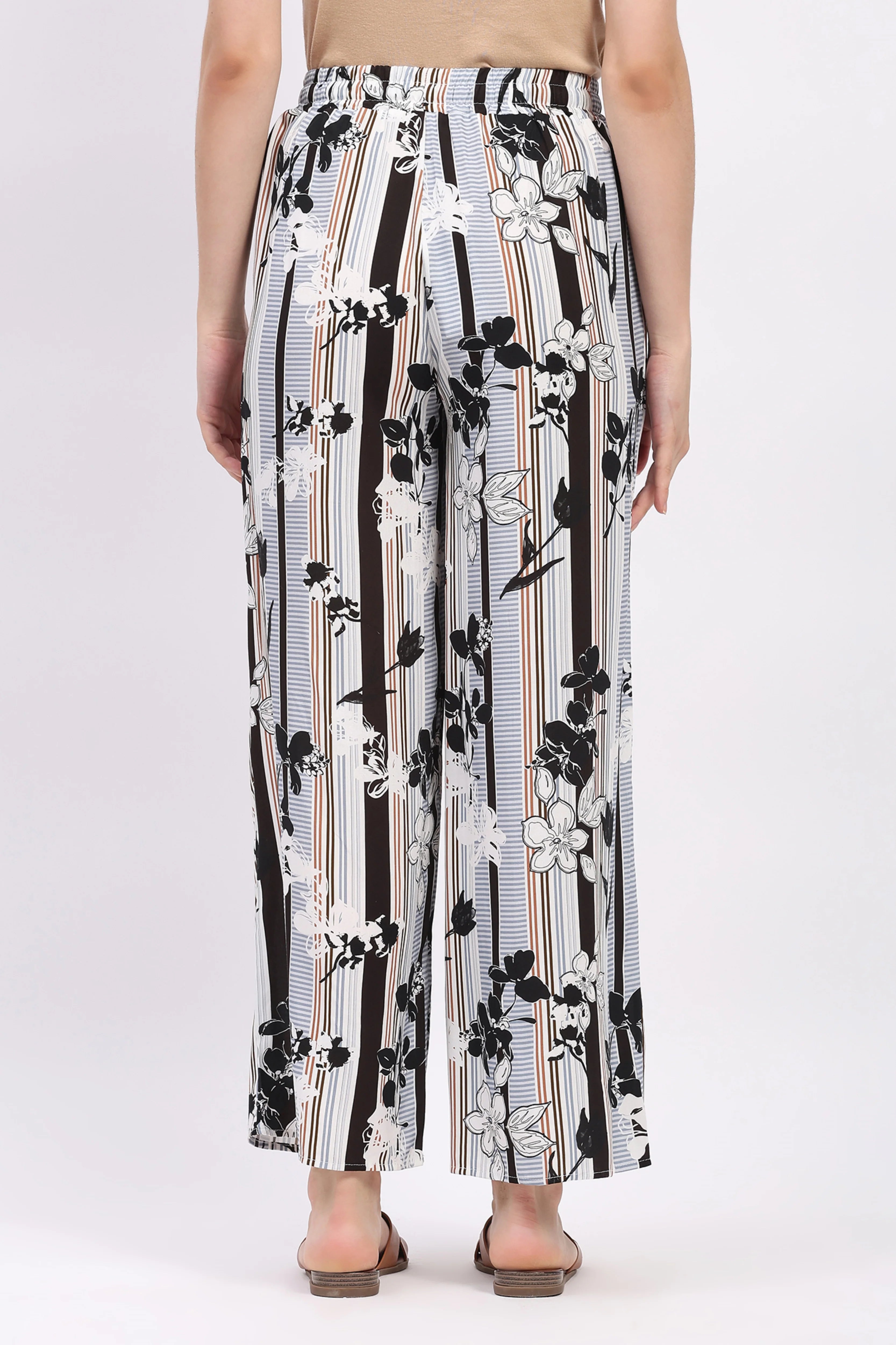 Multicolor Floral Striped Rayon Lower