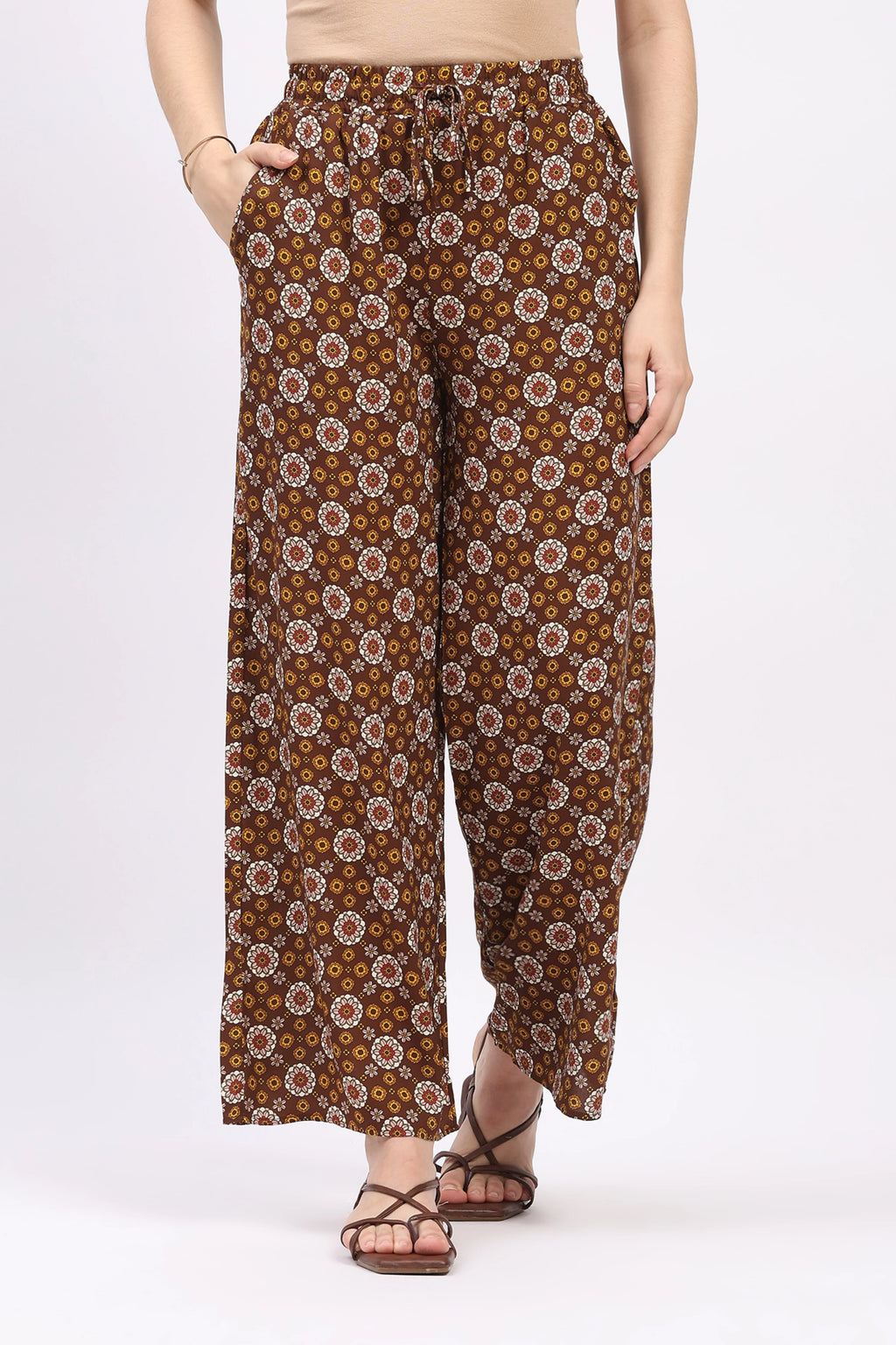 Brown Floral Print Cotton Lower