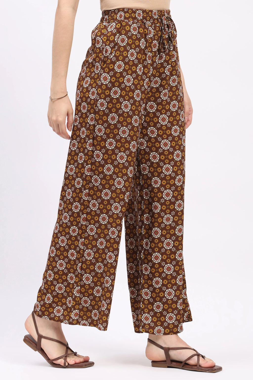 Brown Floral Print Cotton Lower