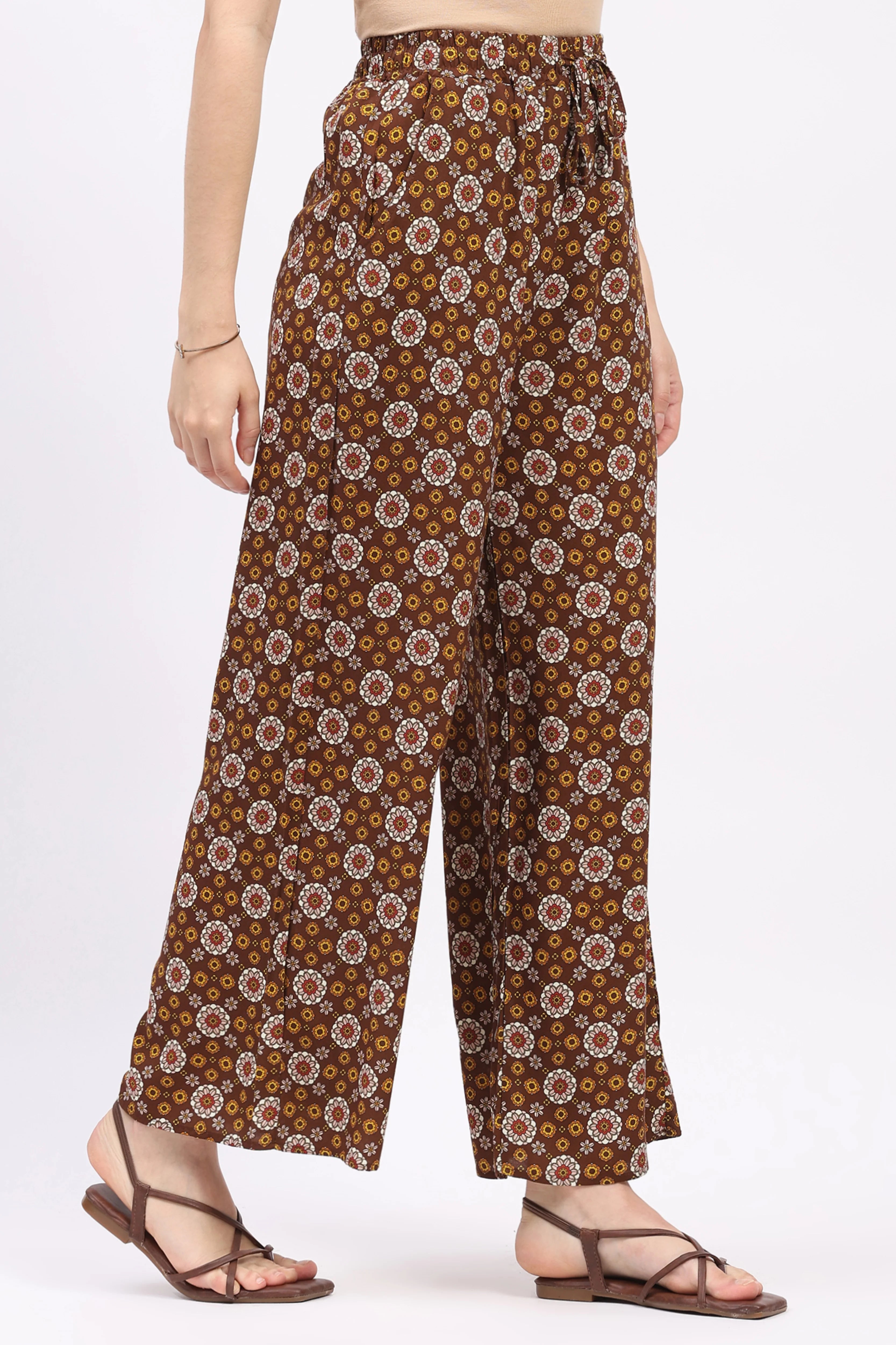 Brown Floral Print Cotton Lower
