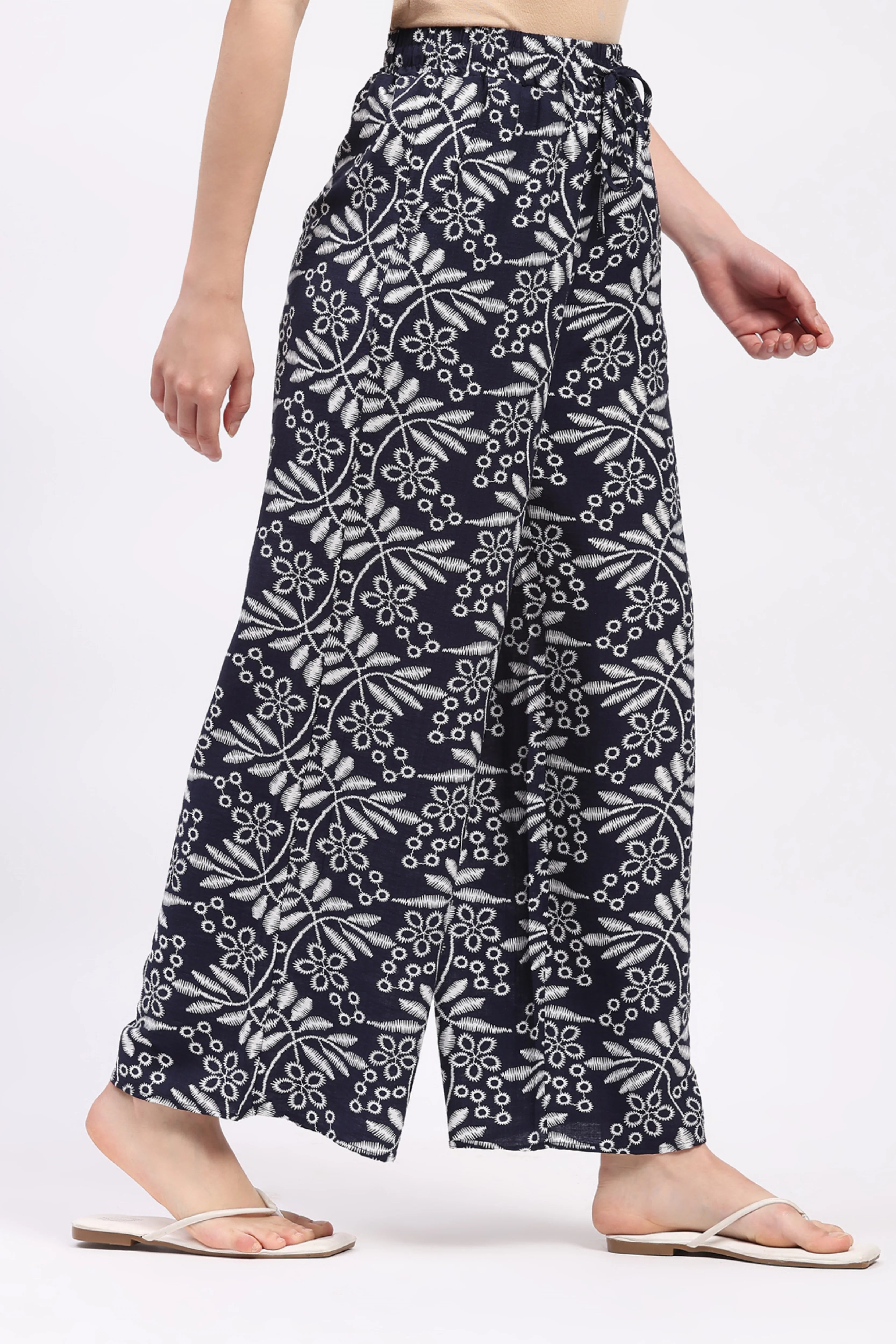 Navy Blue Printed Rayon Lower
