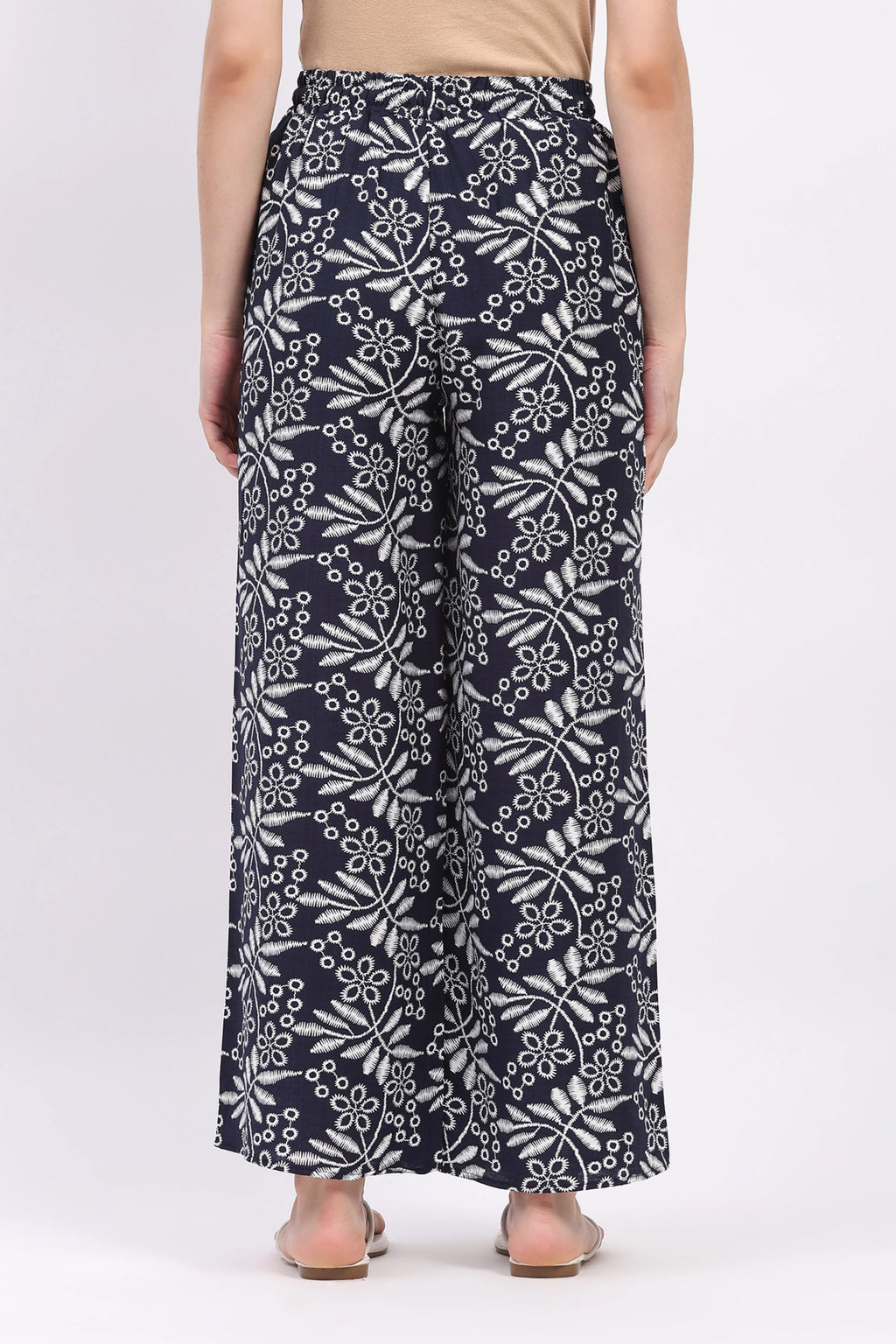 Navy Blue Printed Rayon Lower
