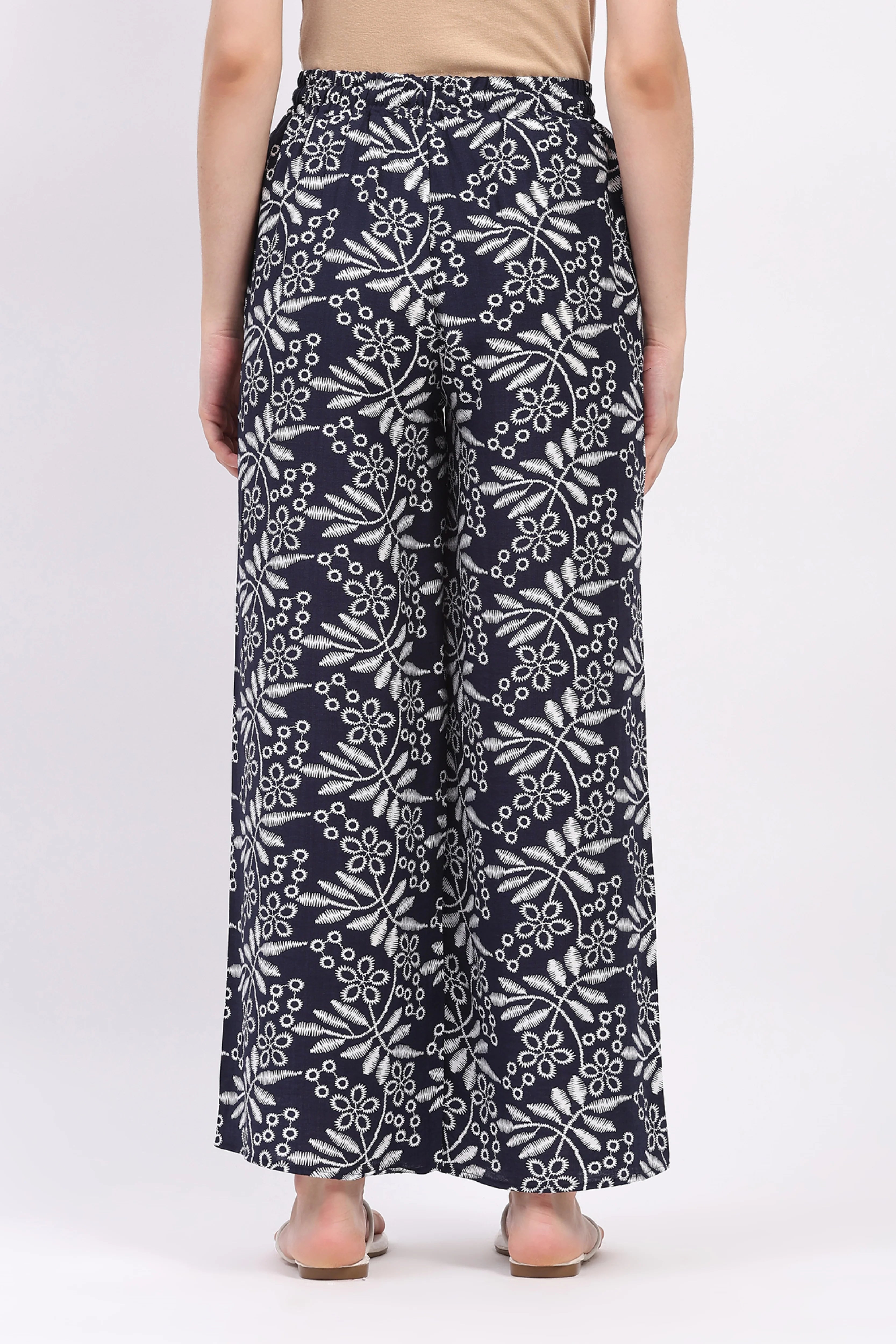 Navy Blue Printed Rayon Lower