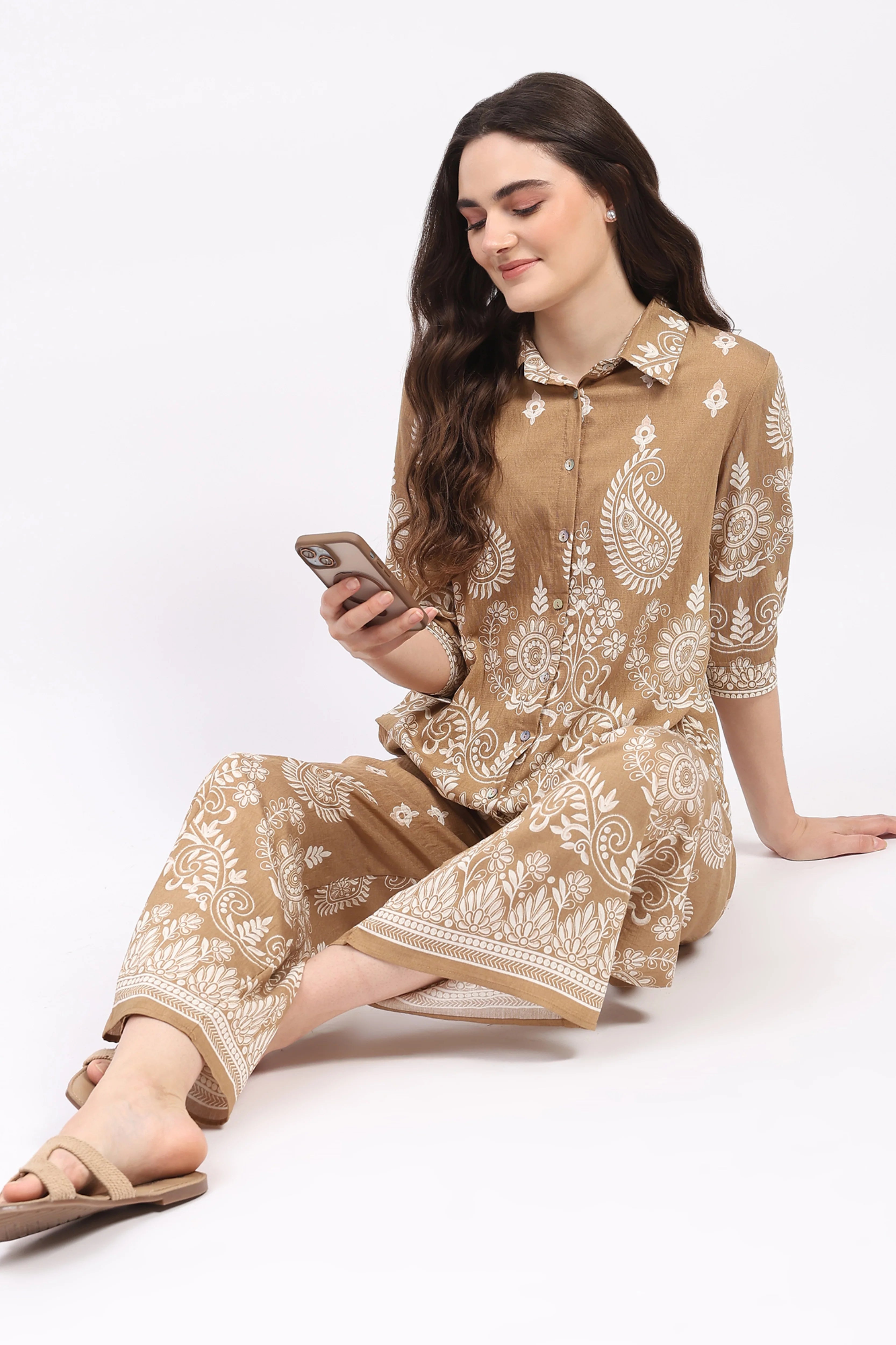 Beige Paisley Floral Rayon Lower
