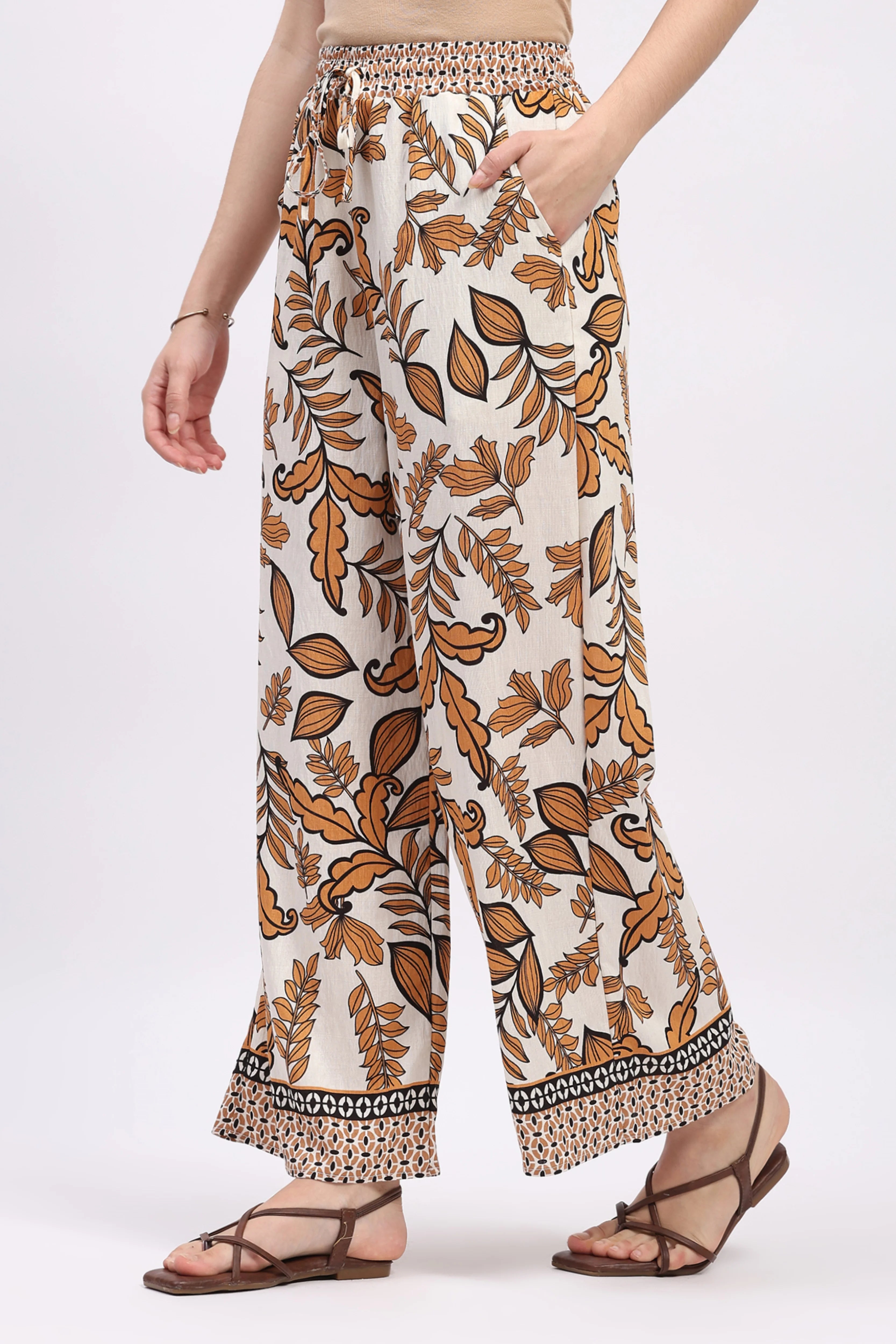 Orange Printed Rayon Lower
