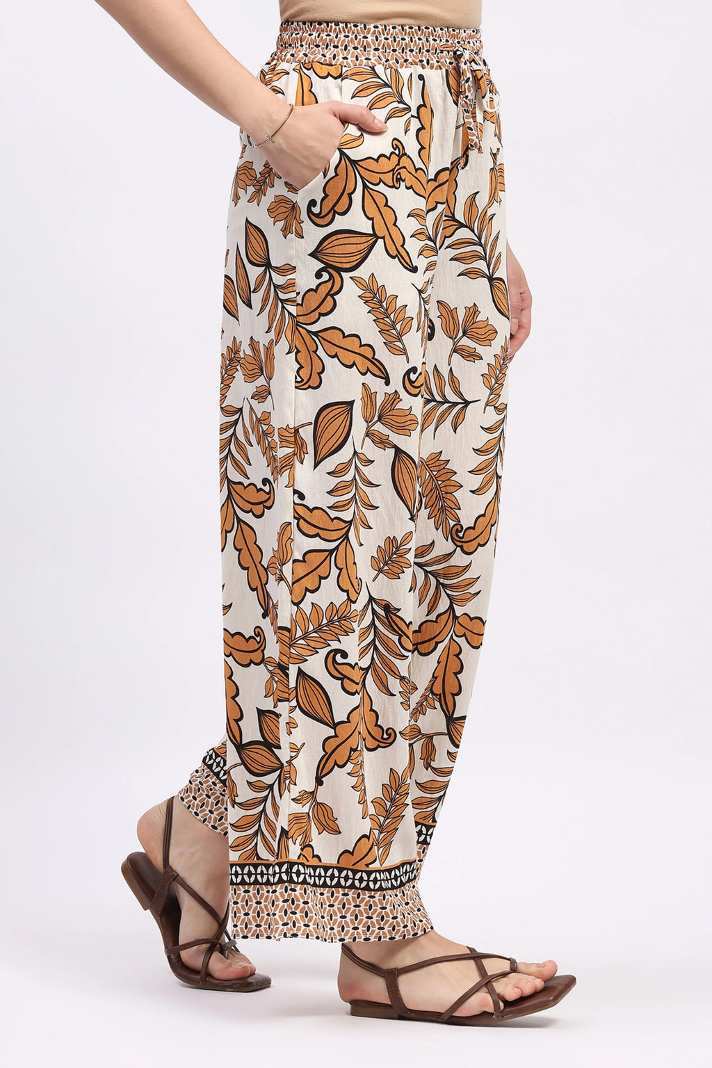 Orange Printed Rayon Lower