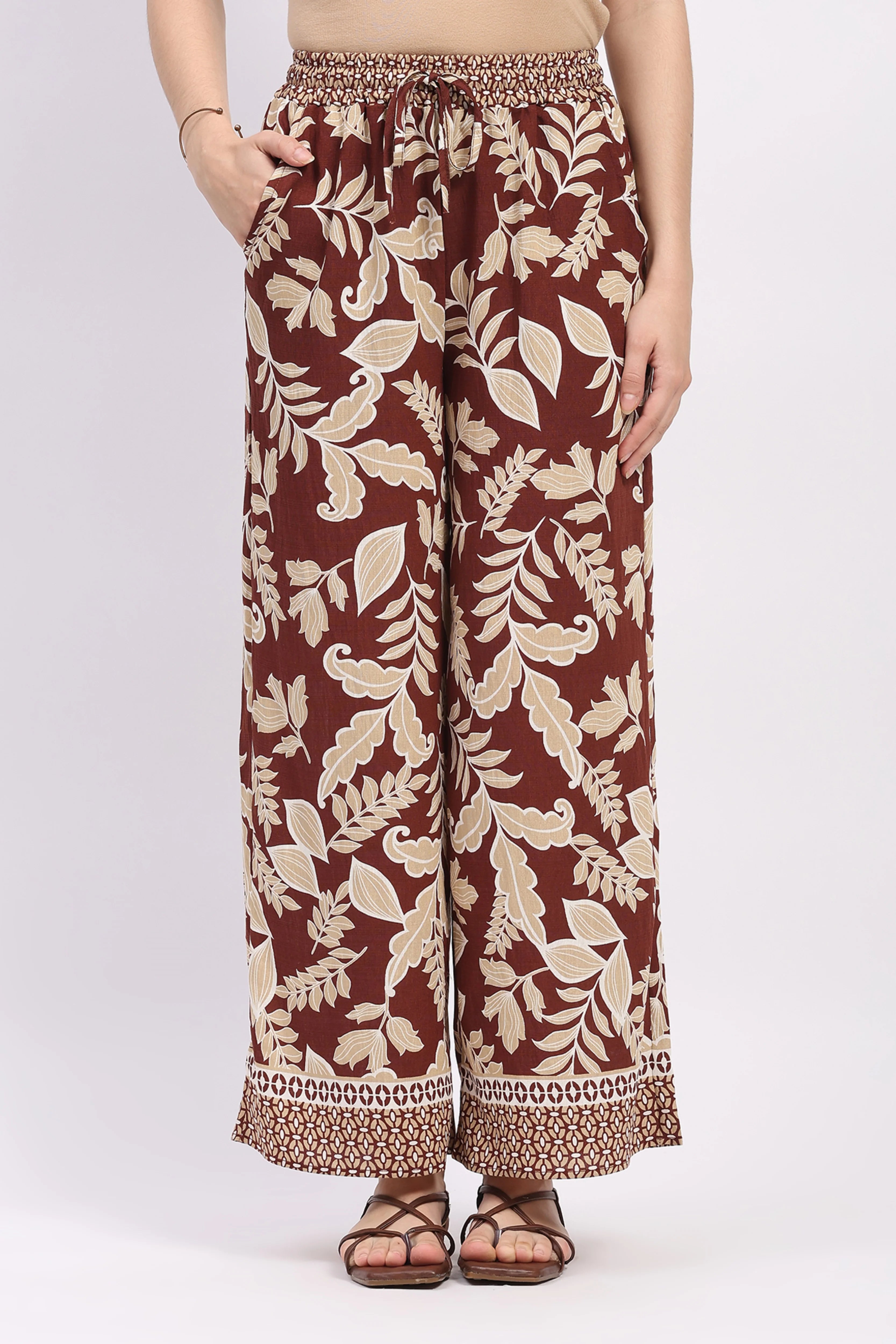 Brown Printed Rayon Lower