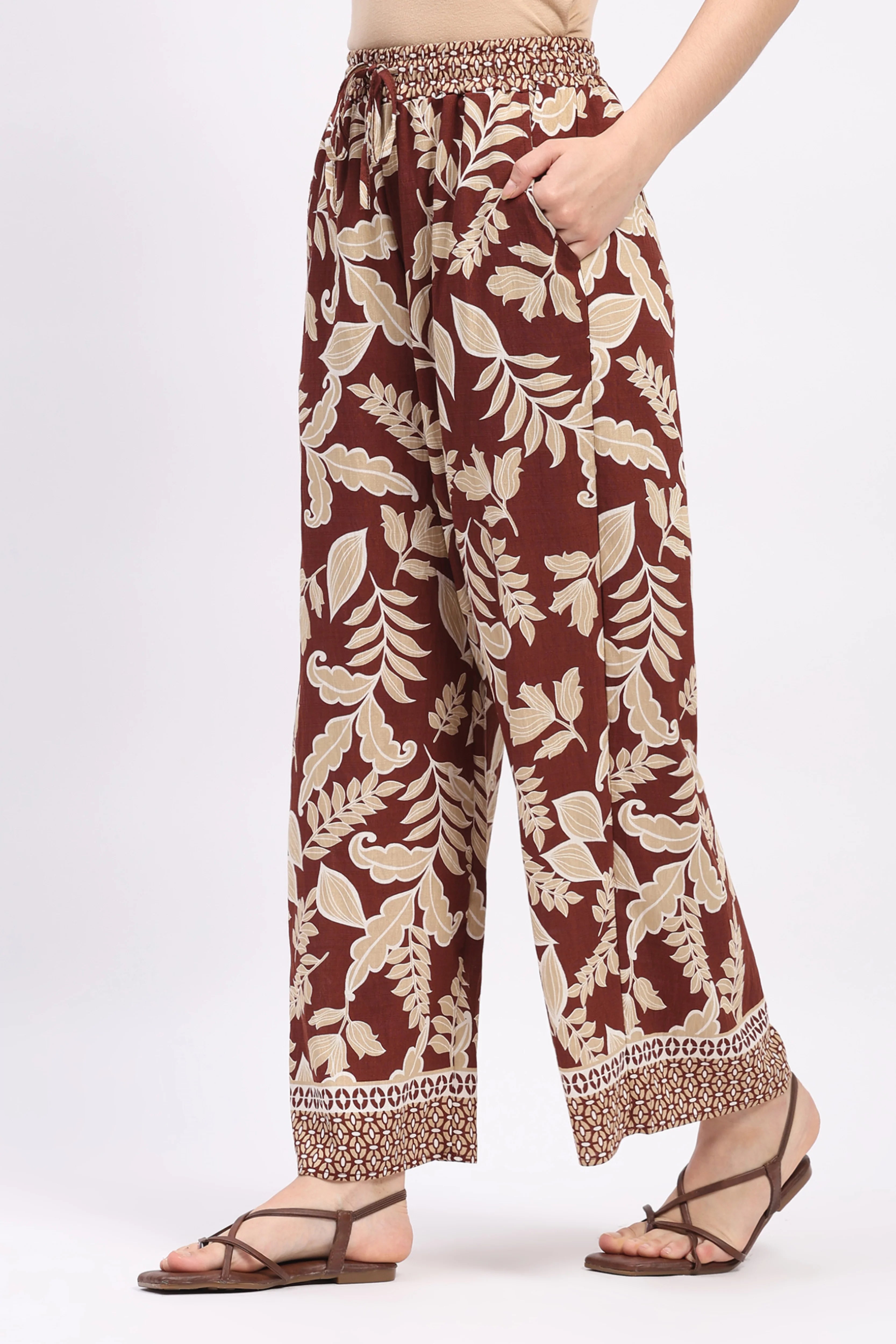 Brown Printed Rayon Lower