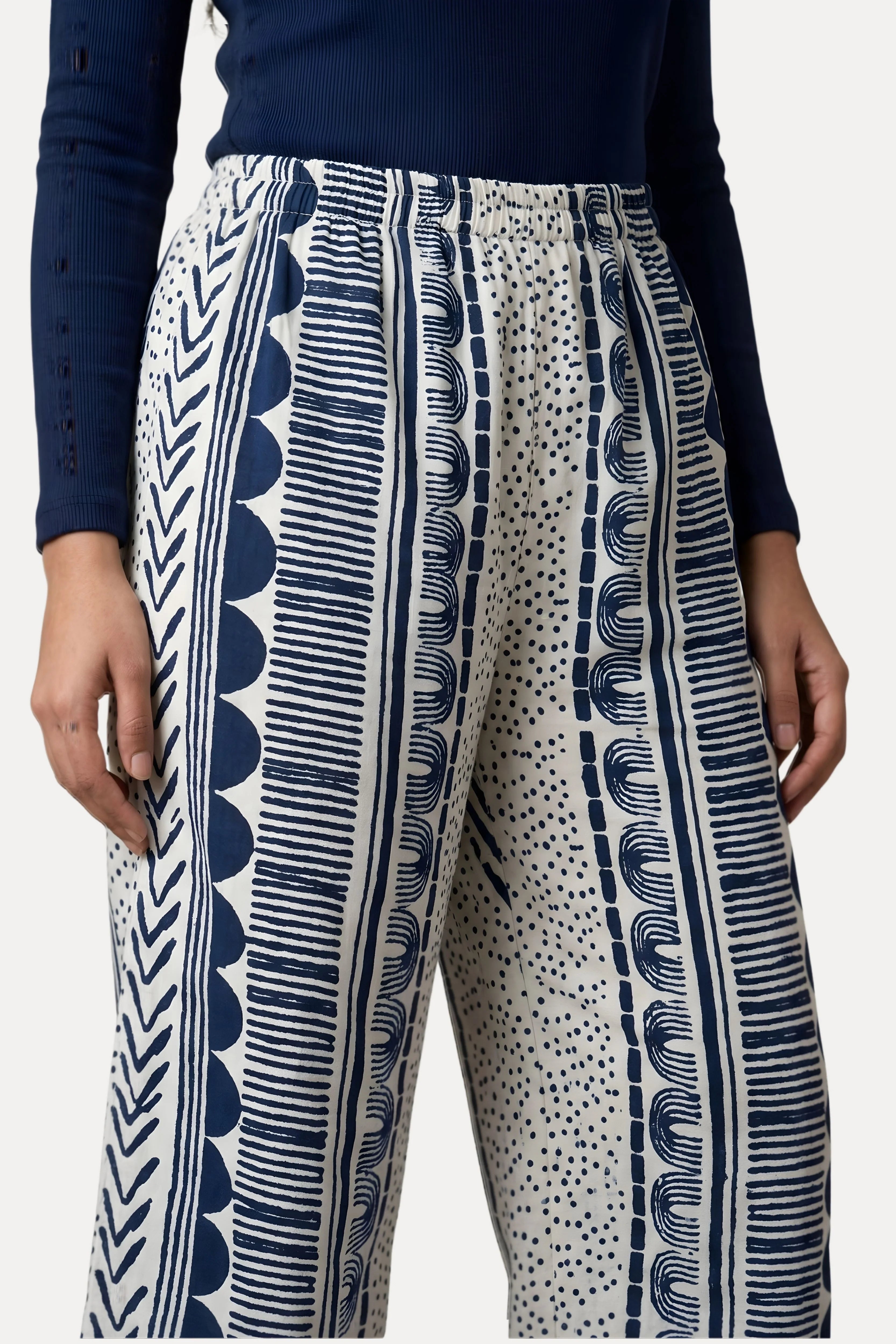 Blue Abstract Print Viscose Lower