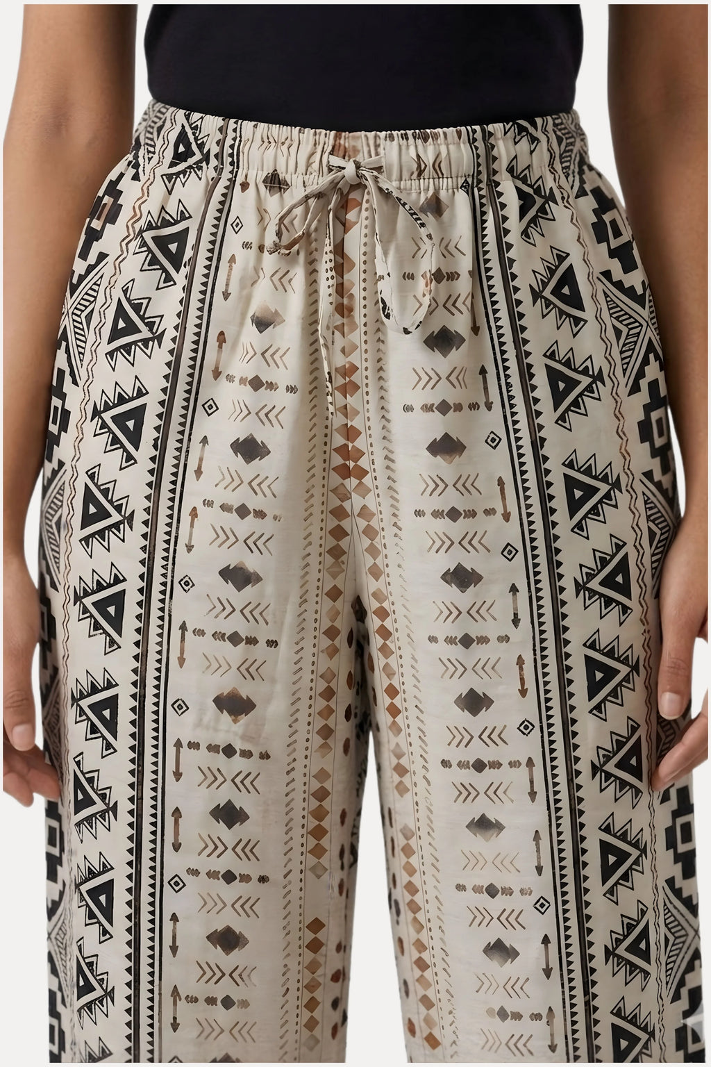 Coffee & Grey Abstract Print Viscose Lower