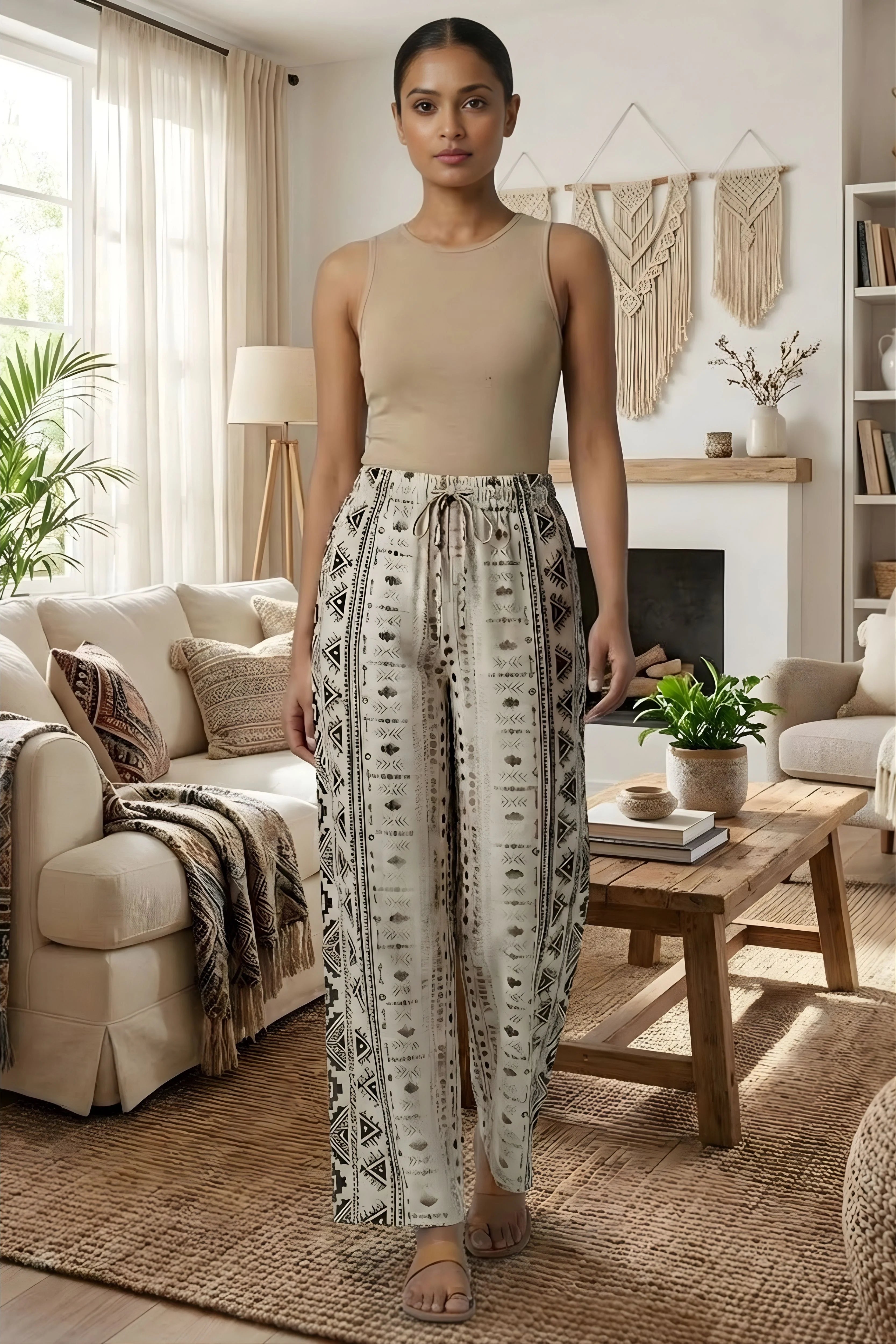 Coffee & Grey Abstract Print Viscose Lower