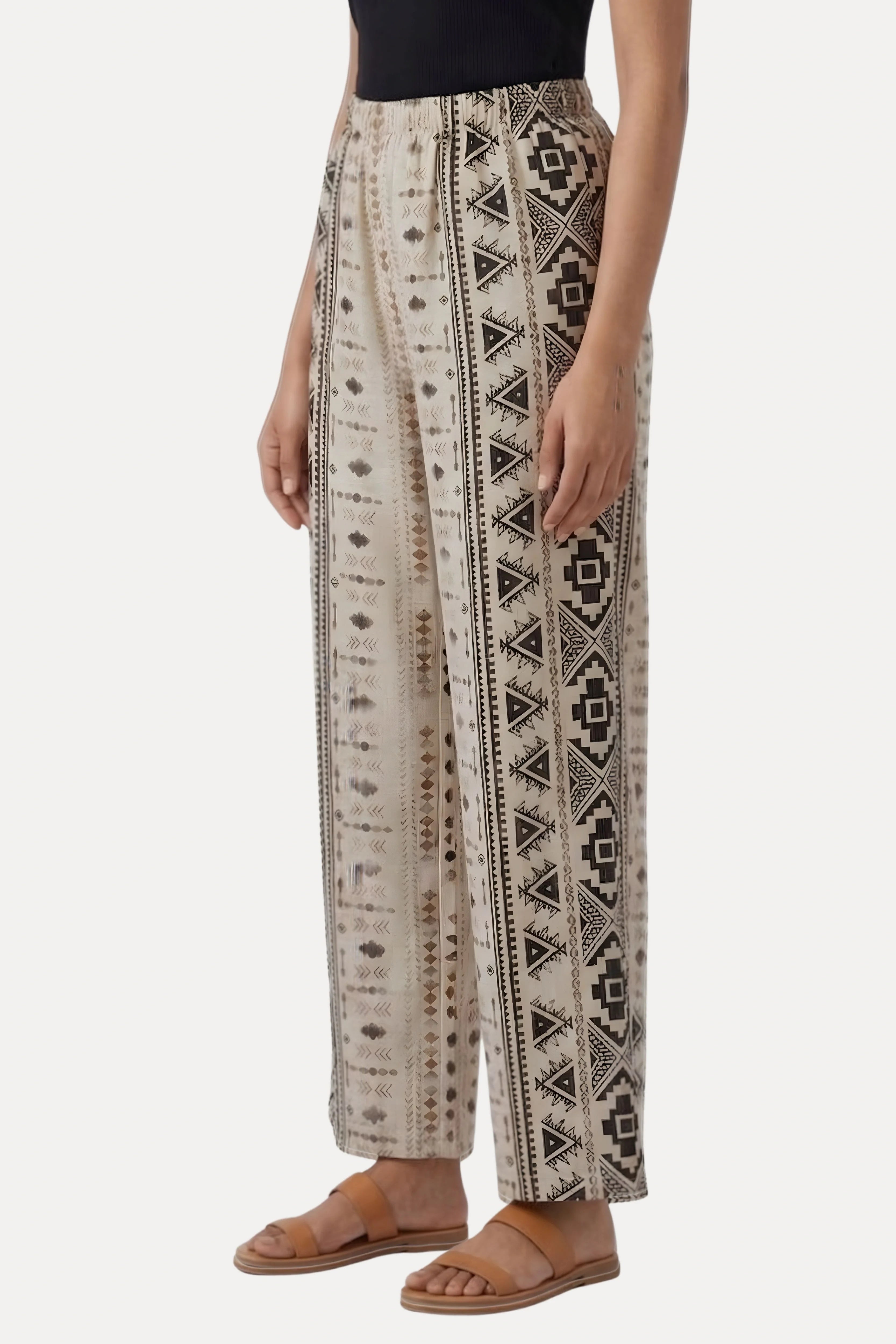 Coffee & Grey Abstract Print Viscose Lower