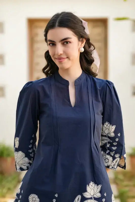 Blue Botanical Floral Printed Cotton Co-ord Set