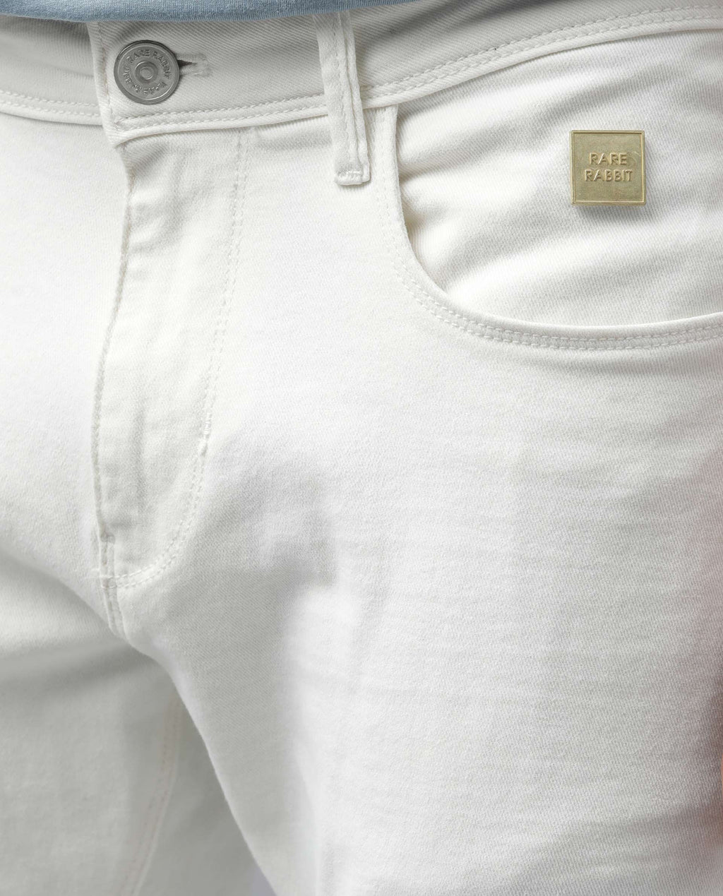 Rare Rabbit Men's Snow White Cotton Plain Morris Regular Fit Jeans
