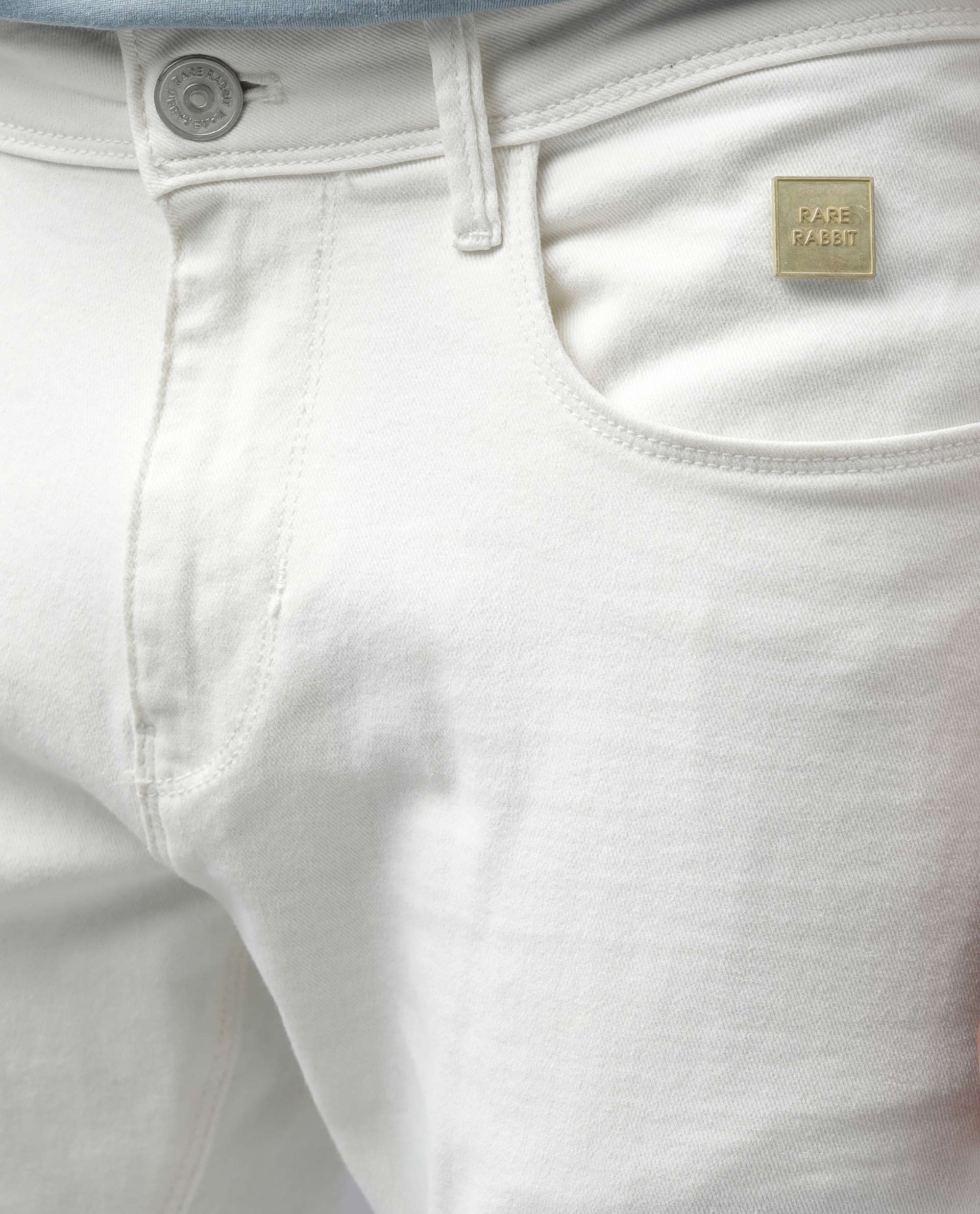 Rare Rabbit Men's Snow White Cotton Plain Morris Regular Fit Jeans