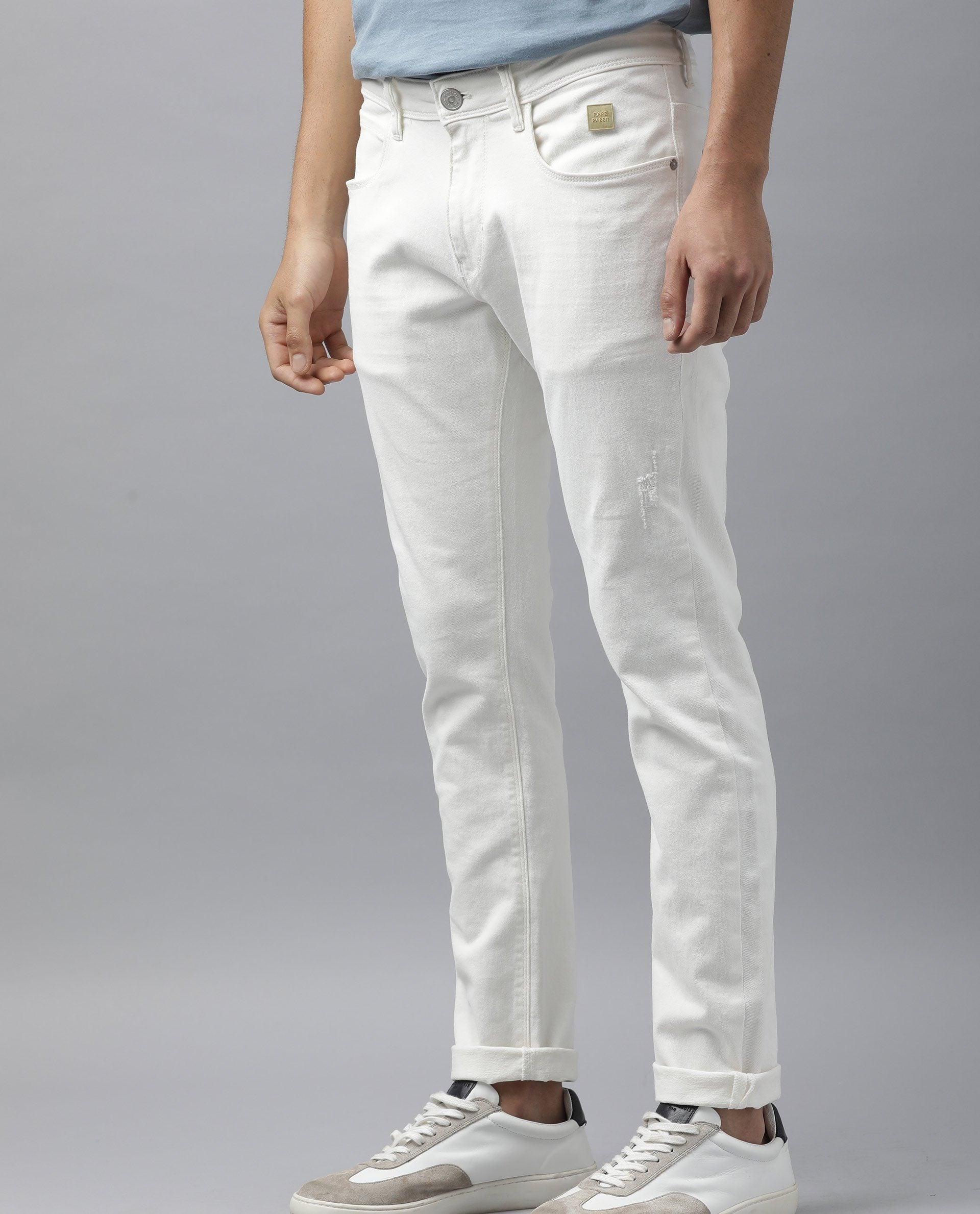 Rare Rabbit Men's Snow White Cotton Plain Morris Regular Fit Jeans