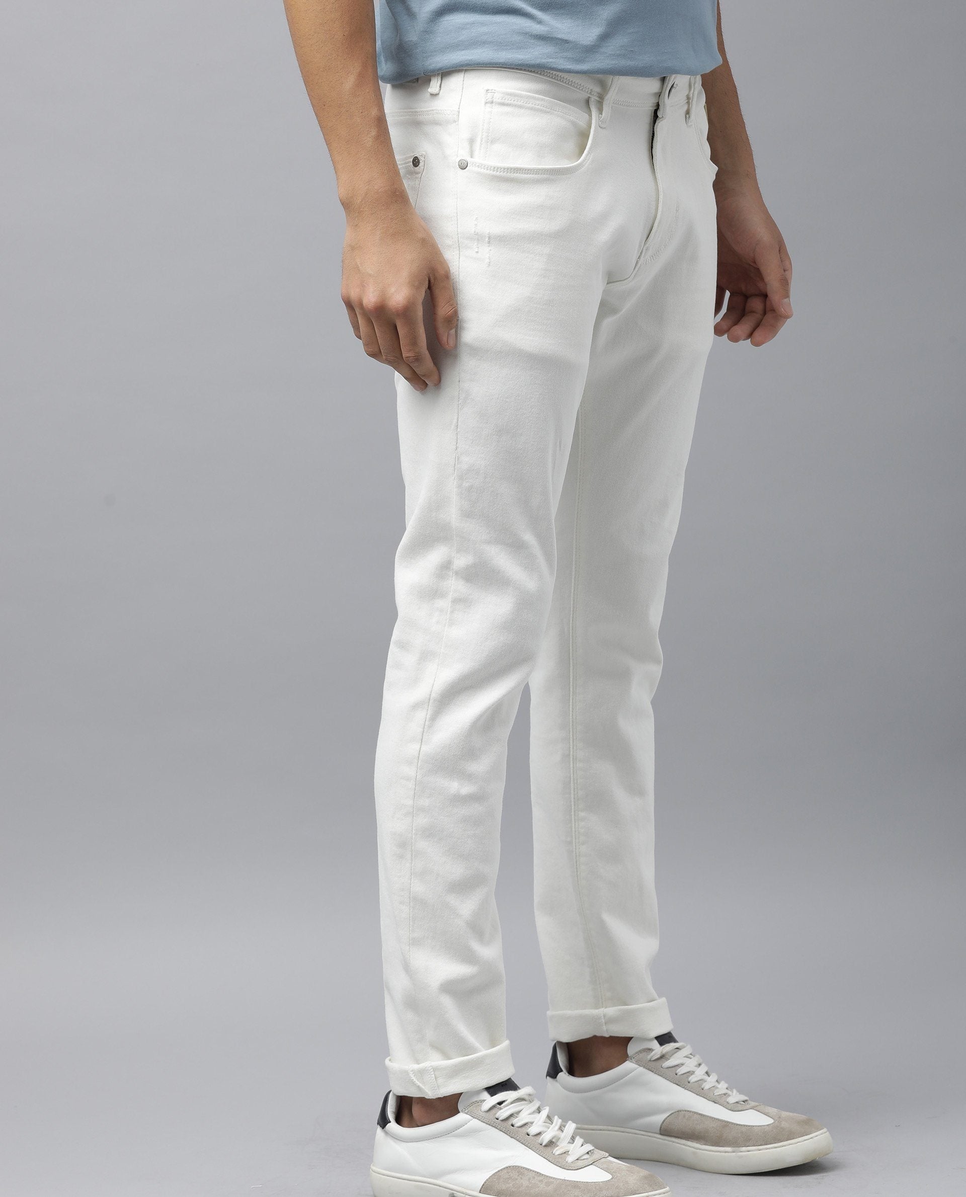 Rare Rabbit Men's Snow White Cotton Plain Morris Regular Fit Jeans