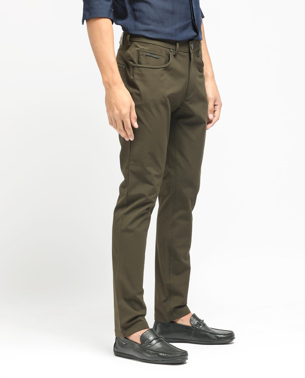 Rare Rabbit Men's Spark Dark Olive Polyester Plain Regular Fit Trouser