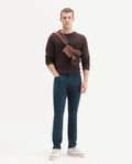 Rare Rabbit Men's Spark Dark Petrol Polyester Plain Regular Fit Trouser