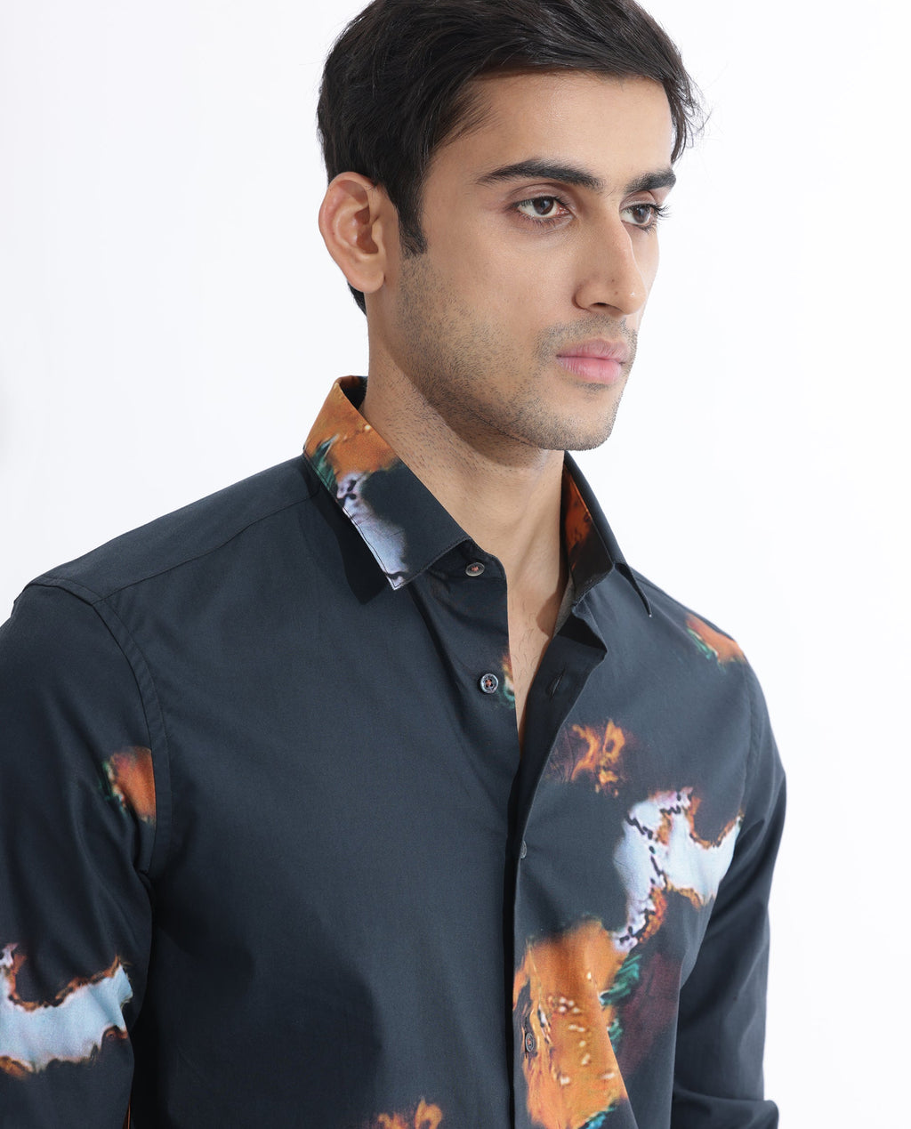 Rare Rabbit Men's Spillerr Navy Cotton Abstract Print Regular Fit Full Sleeve Collared Shirt