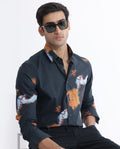 Rare Rabbit Men's Spillerr Navy Cotton Abstract Print Regular Fit Full Sleeve Collared Shirt