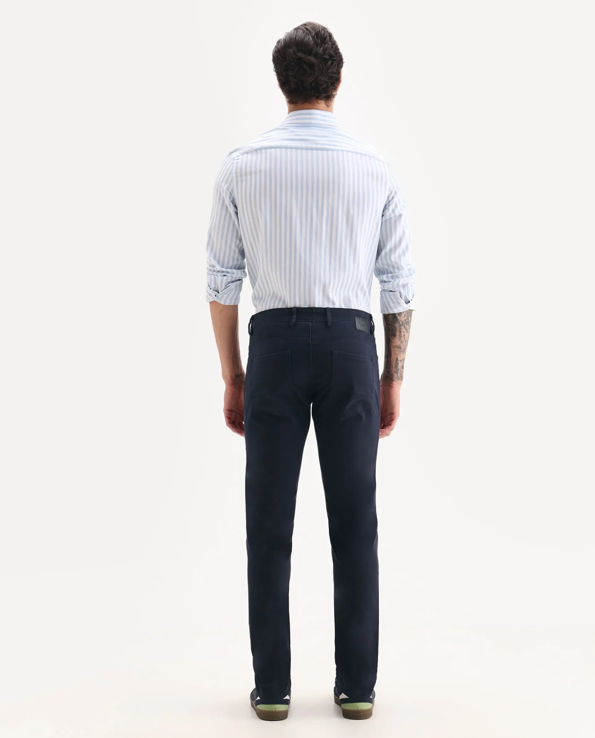 Rare Rabbit Men's Spoke-22 Navy Cotton Plain Regular Fit Trouser