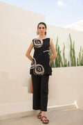 Charcoal Black Abstract Russian Slik Co-ord Set
