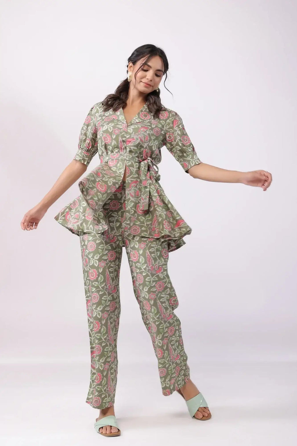 Ethereal Ensemble Green Russian Silk Co-ord Set