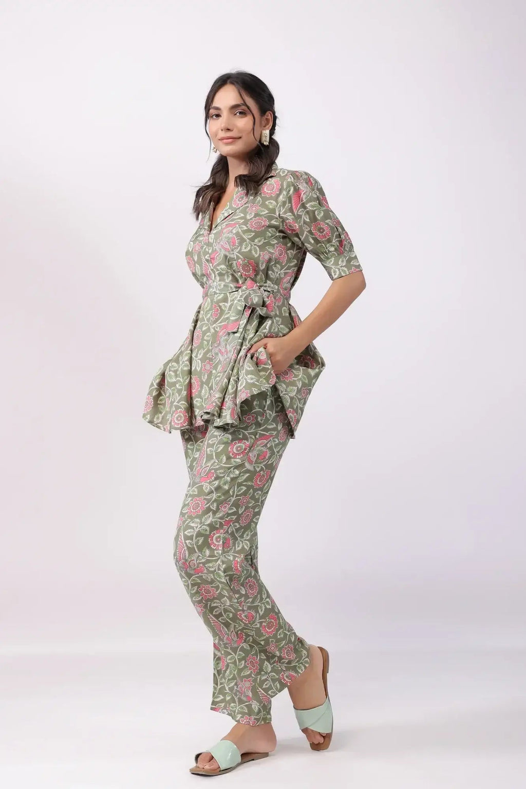 Ethereal Ensemble Green Russian Silk Co-ord Set