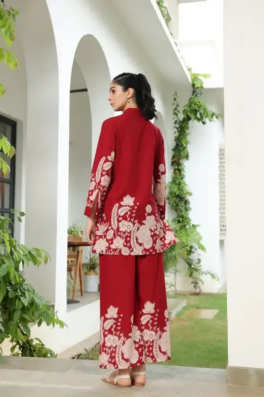 Forest Enchanment Maroon Printed Cotton Co-ord Set