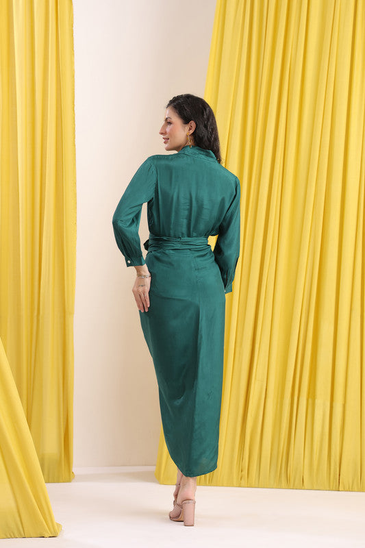 Emerald Green Solid Russian Silk Co-ord Set