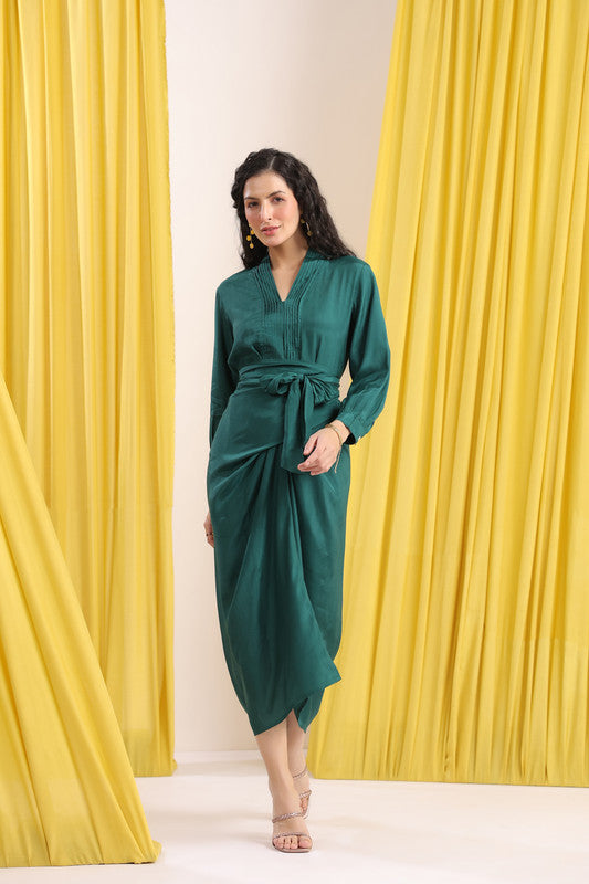 Emerald Green Solid Russian Silk Co-ord Set
