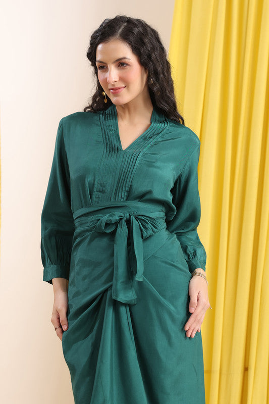 Emerald Green Solid Russian Silk Co-ord Set