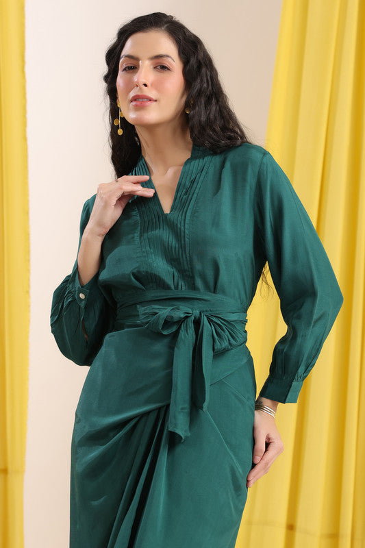 Emerald Green Solid Russian Silk Co-ord Set