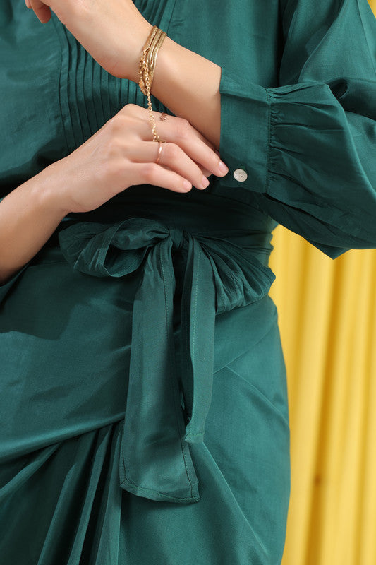 Emerald Green Solid Russian Silk Co-ord Set