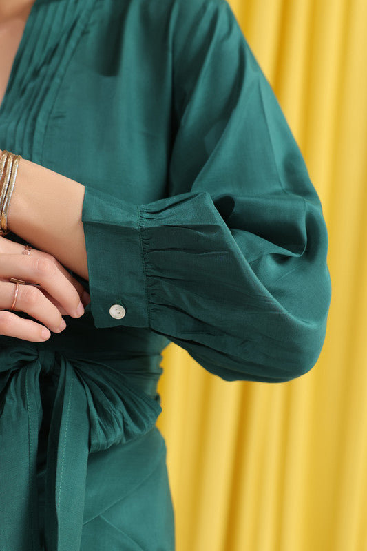 Emerald Green Solid Russian Silk Co-ord Set