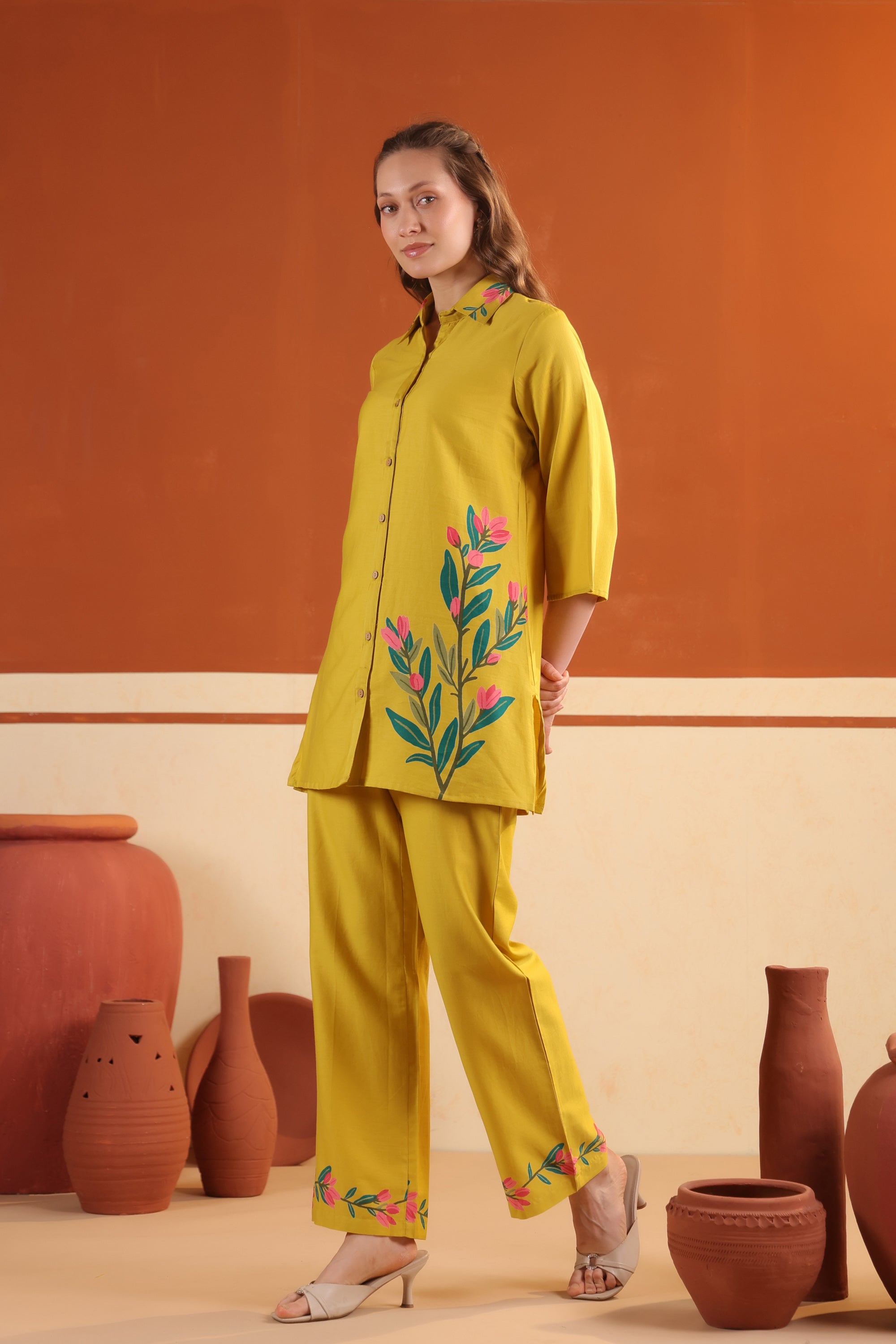 Mustard Yellow Floral Printed Cotton Co-ord Set