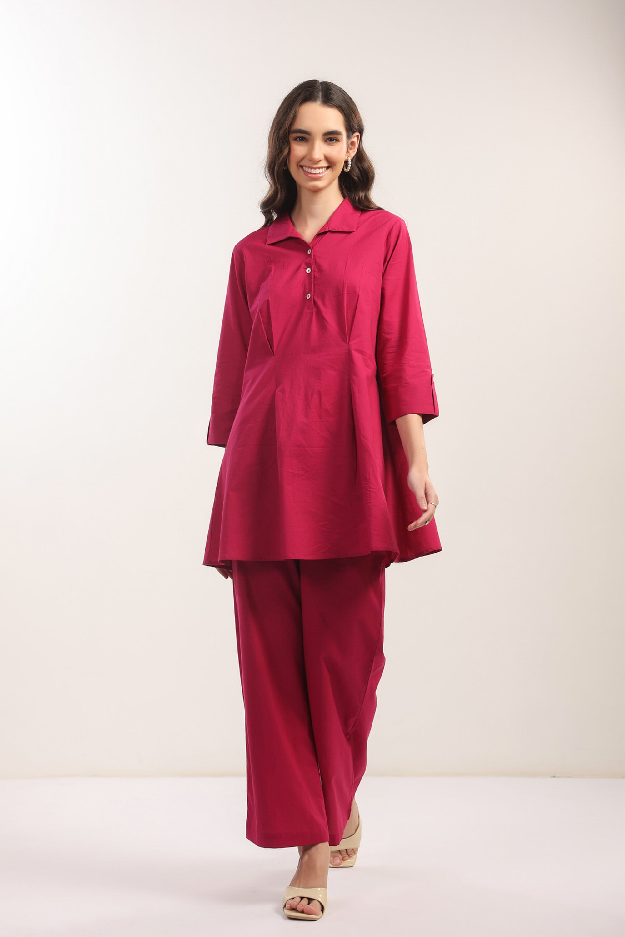 Fuchsia Solid Flame Cotton Co-ord Set
