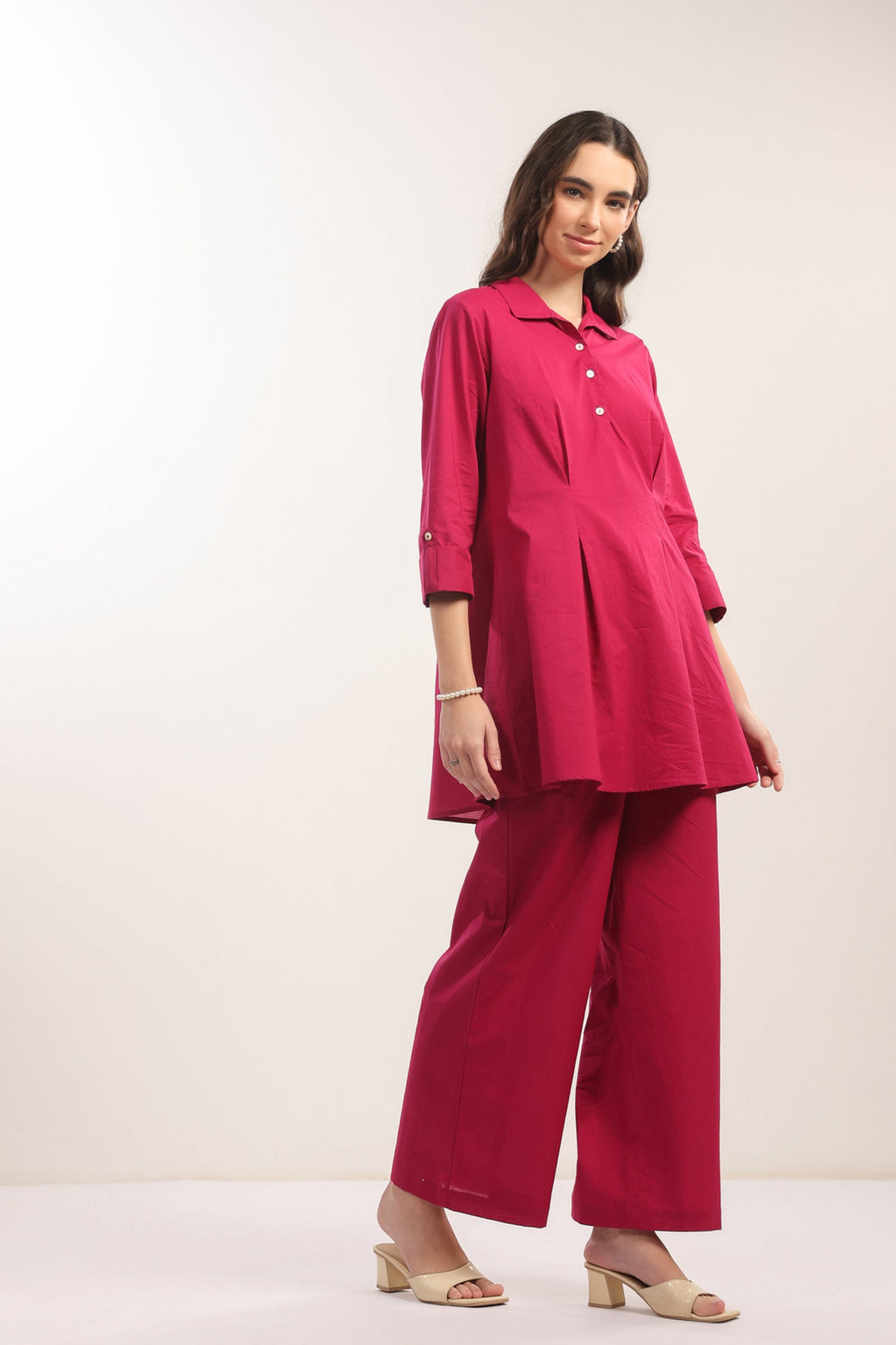 Fuchsia Solid Flame Cotton Co-ord Set