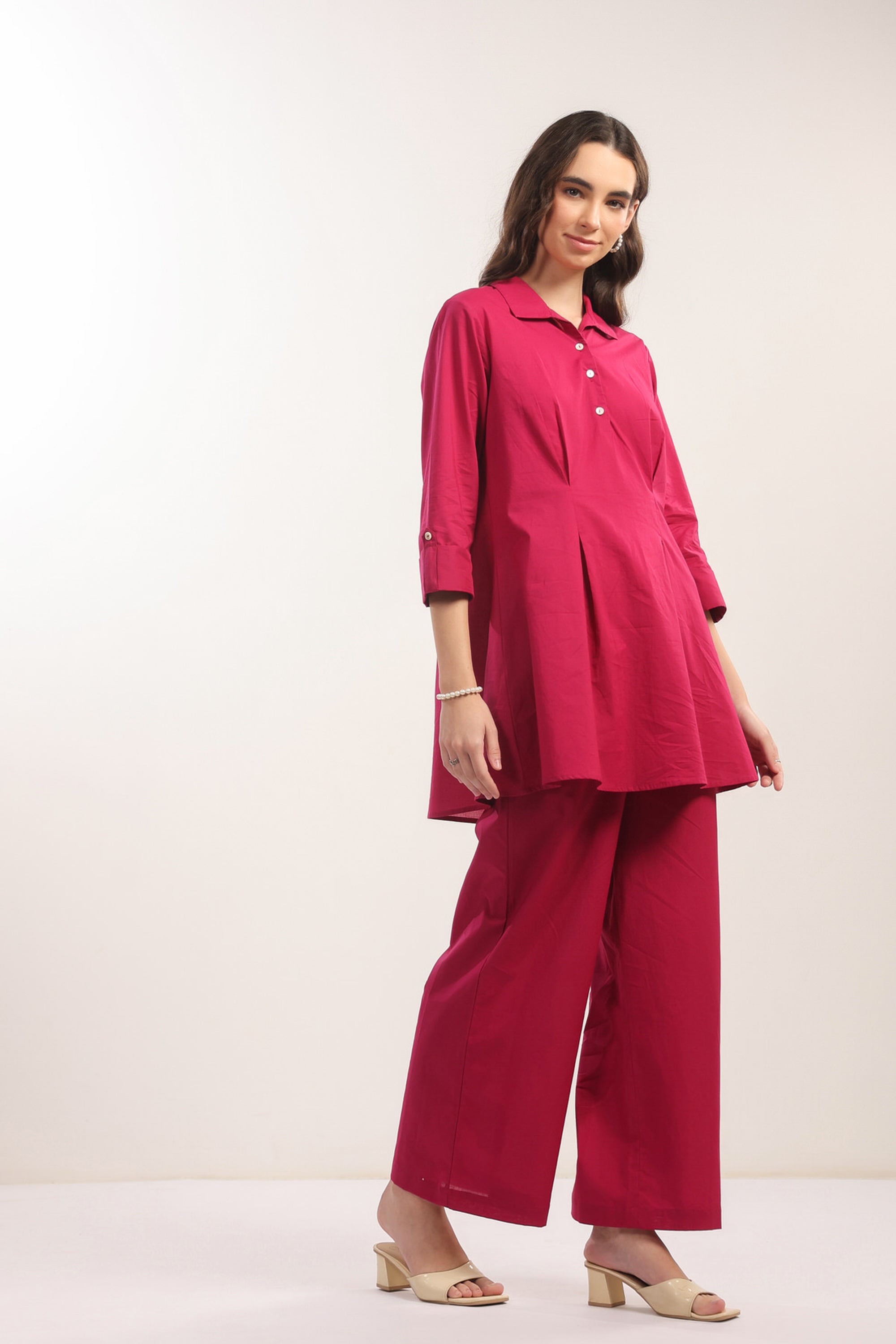 Fuchsia Solid Flame Cotton Co-ord Set