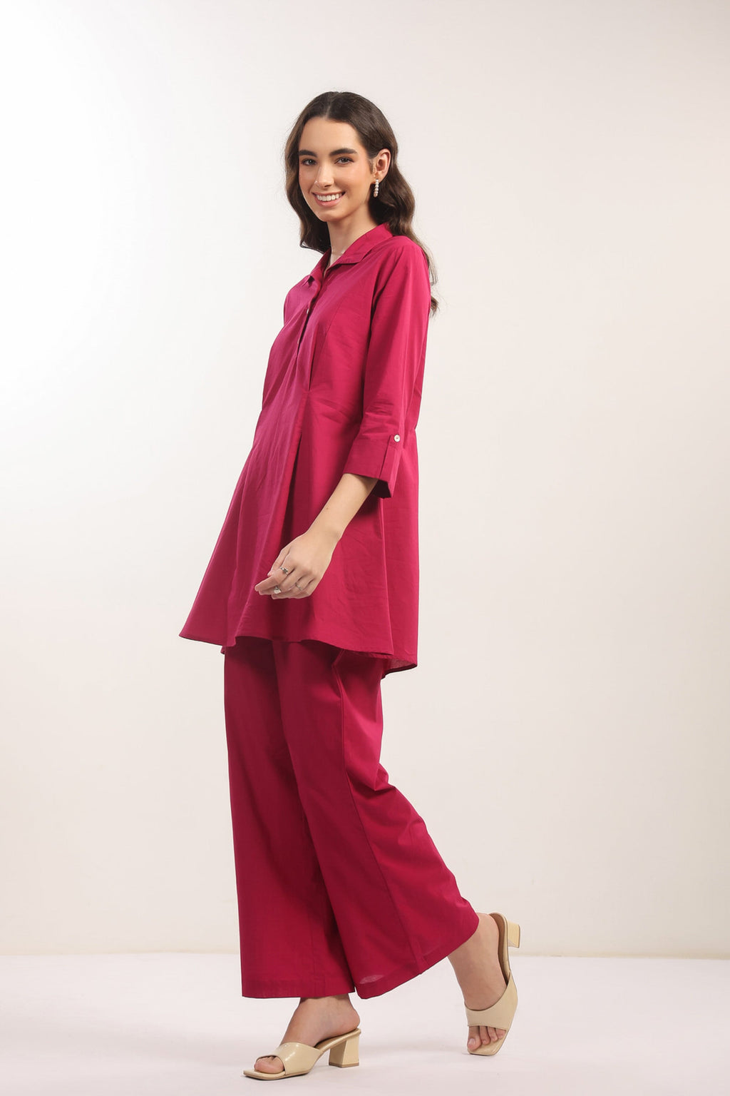 Fuchsia Solid Flame Cotton Co-ord Set