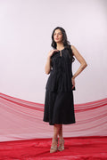 Black Straight Fit Sleeveless Casual Russian Silk Co-ord Set