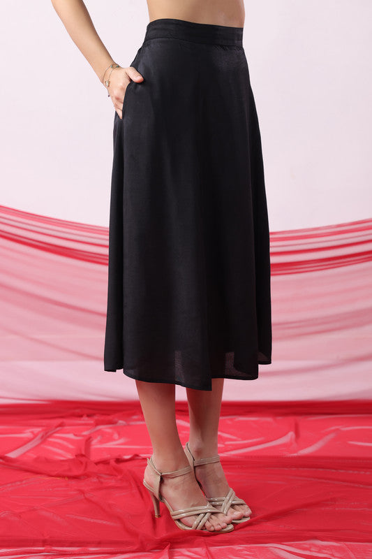 Black Straight Fit Sleeveless Casual Russian Silk Co-ord Set