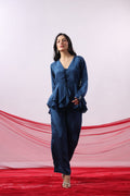 Navy Blue Solid Lace-Up Front Co-Ord Set